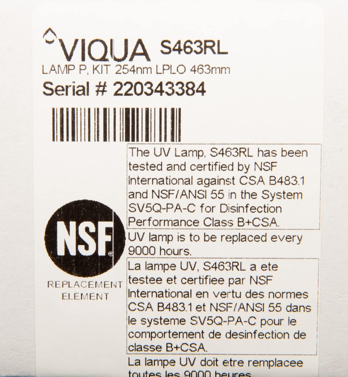 Viqua S463Rl Replacement Uv Lamp For S5Q-Pa System - Clear, 1 Count, Copper Material