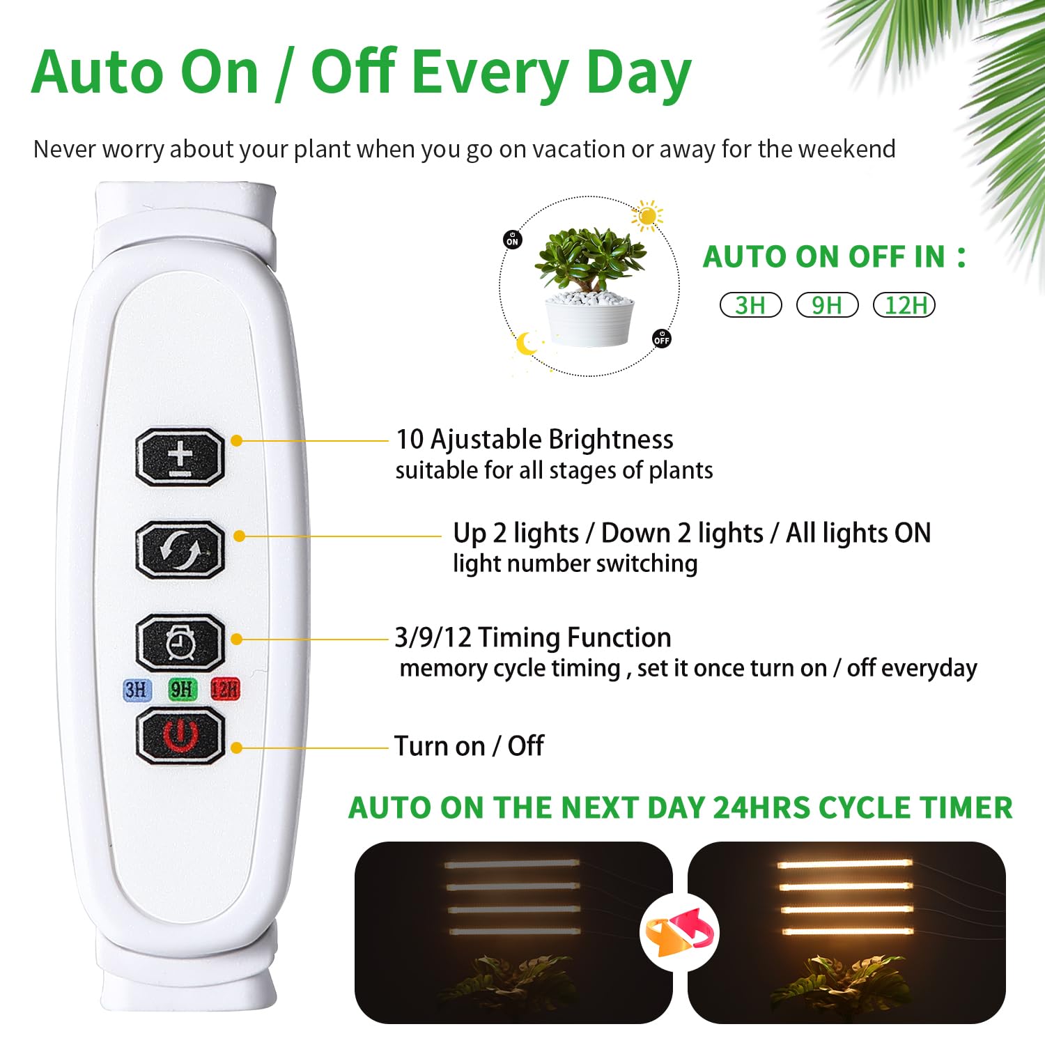 Rwntao Led Plant Growing Lamp, 3000K Full Spectrum Grow Light Strips For Indoor Plants With 3/9/12H Timer & 10 Dimmable Levels, Led Growth Light For Green House Hydroponics Succulent