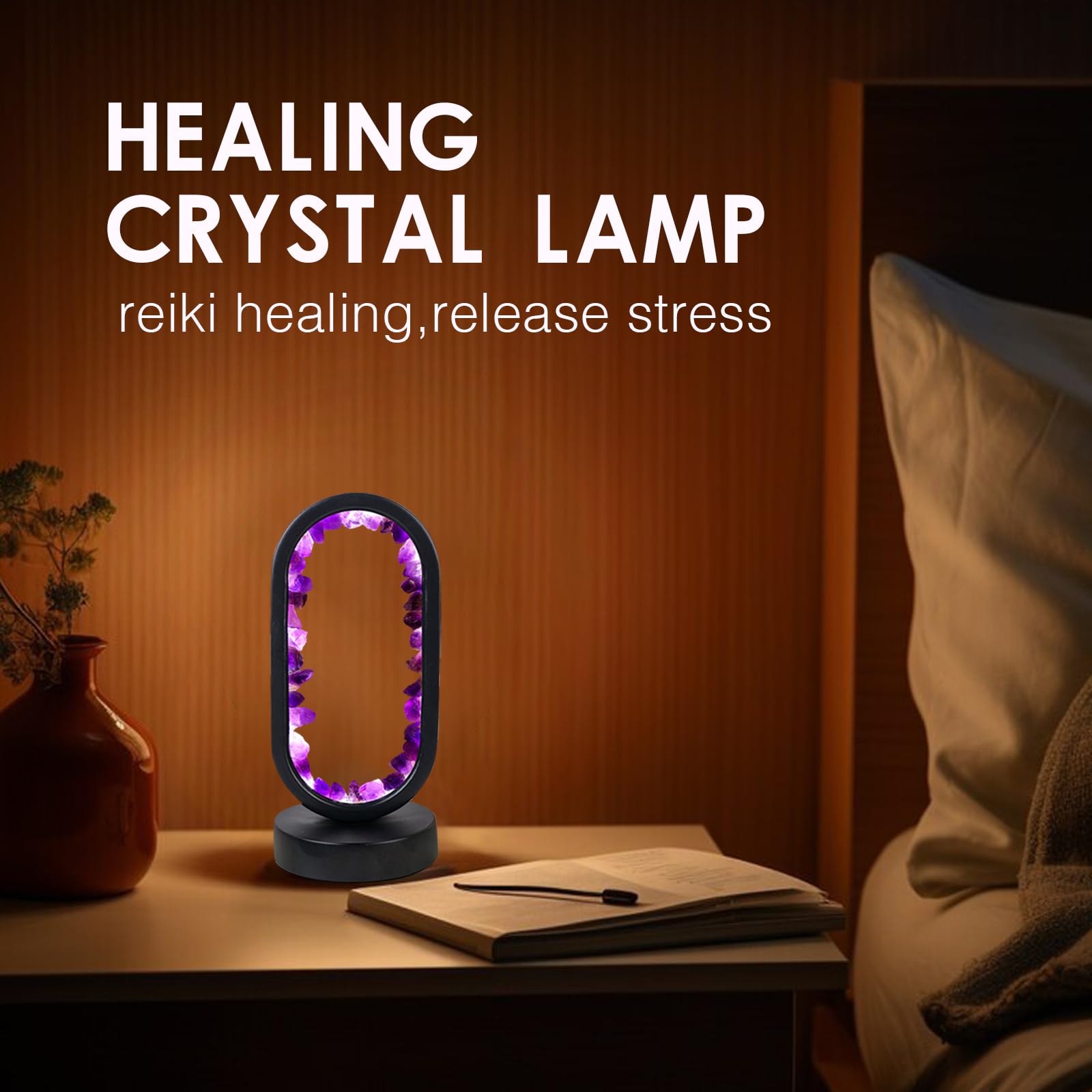 Runyangshi Crystal Lamp Amethyst Raw Stone Ellipse Night Lamp Natural Healing Crystal Night Light Table Lamp Base Usb Port 3 Col