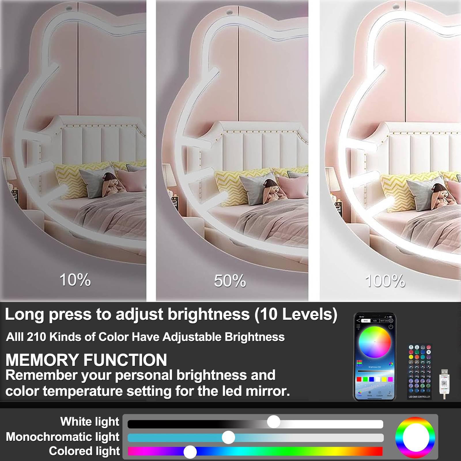 UIWEBABA Dimmable Vanity Mirror with Lights, Acrylic, Remote & App Control, White, Model UIWEBABA511