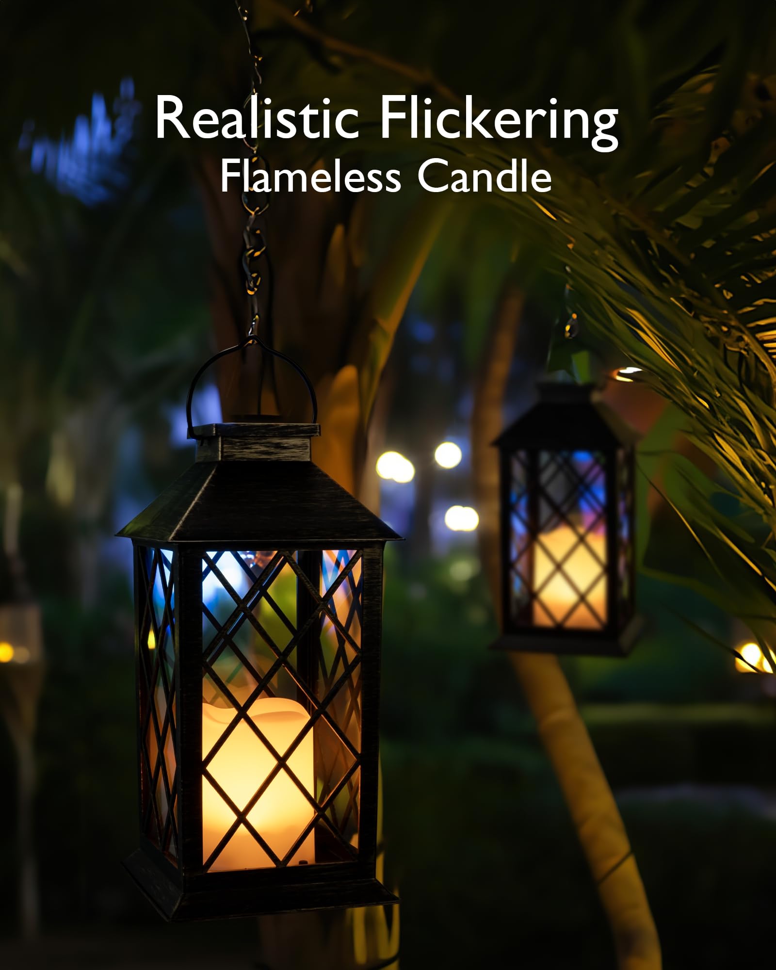 Homemory Solar Lanterns Outdoor Waterproof Hanging With Flickering Flameless Candles, 2 Pack Garden Outdoor Lantern Decorative F