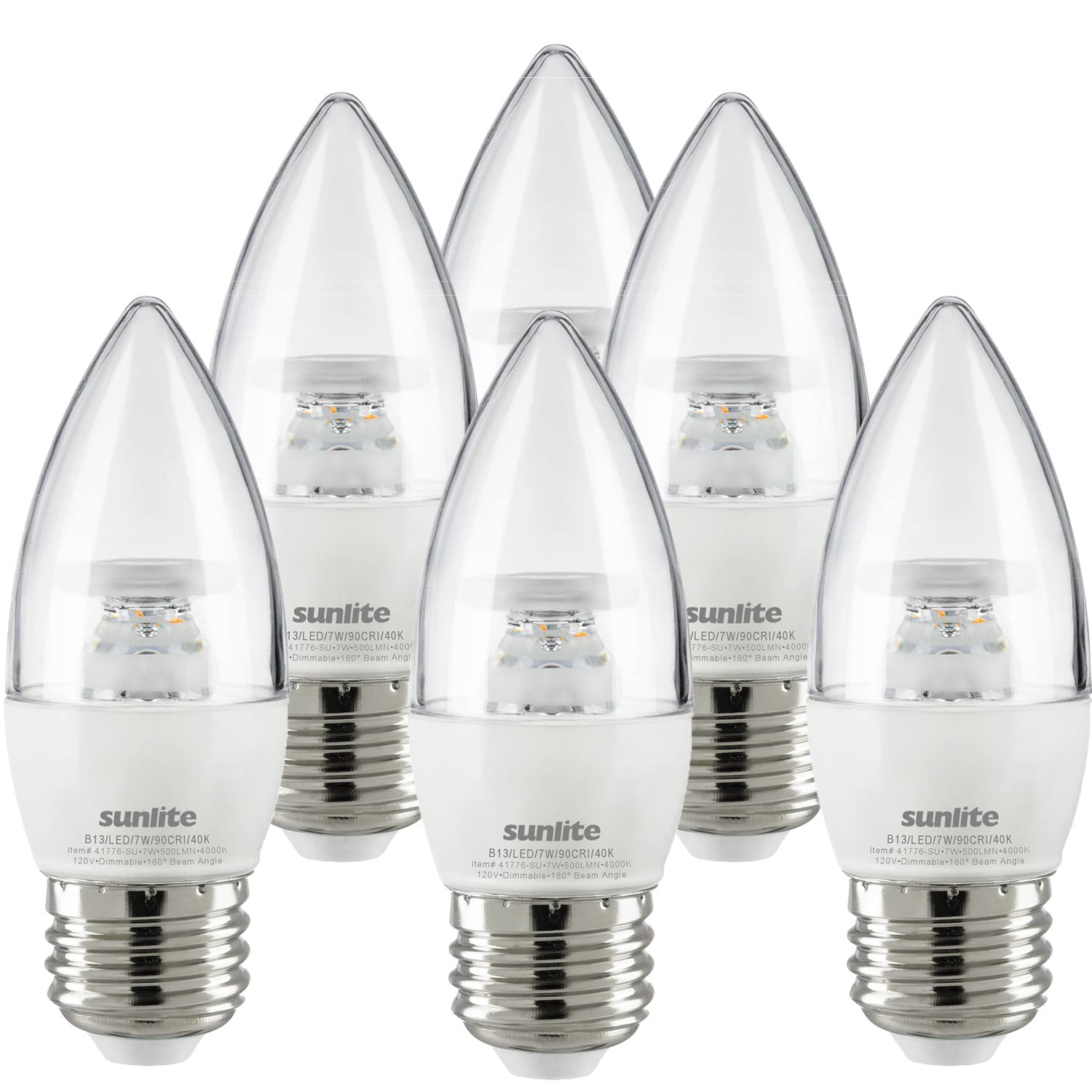 Sunlite Led B13 Torpedo Decorative Chandelier Light Bulb, 7 Watts (60W=), 500 Lumens, 120 Volts, Dimmable, E26 Base, Energy Star