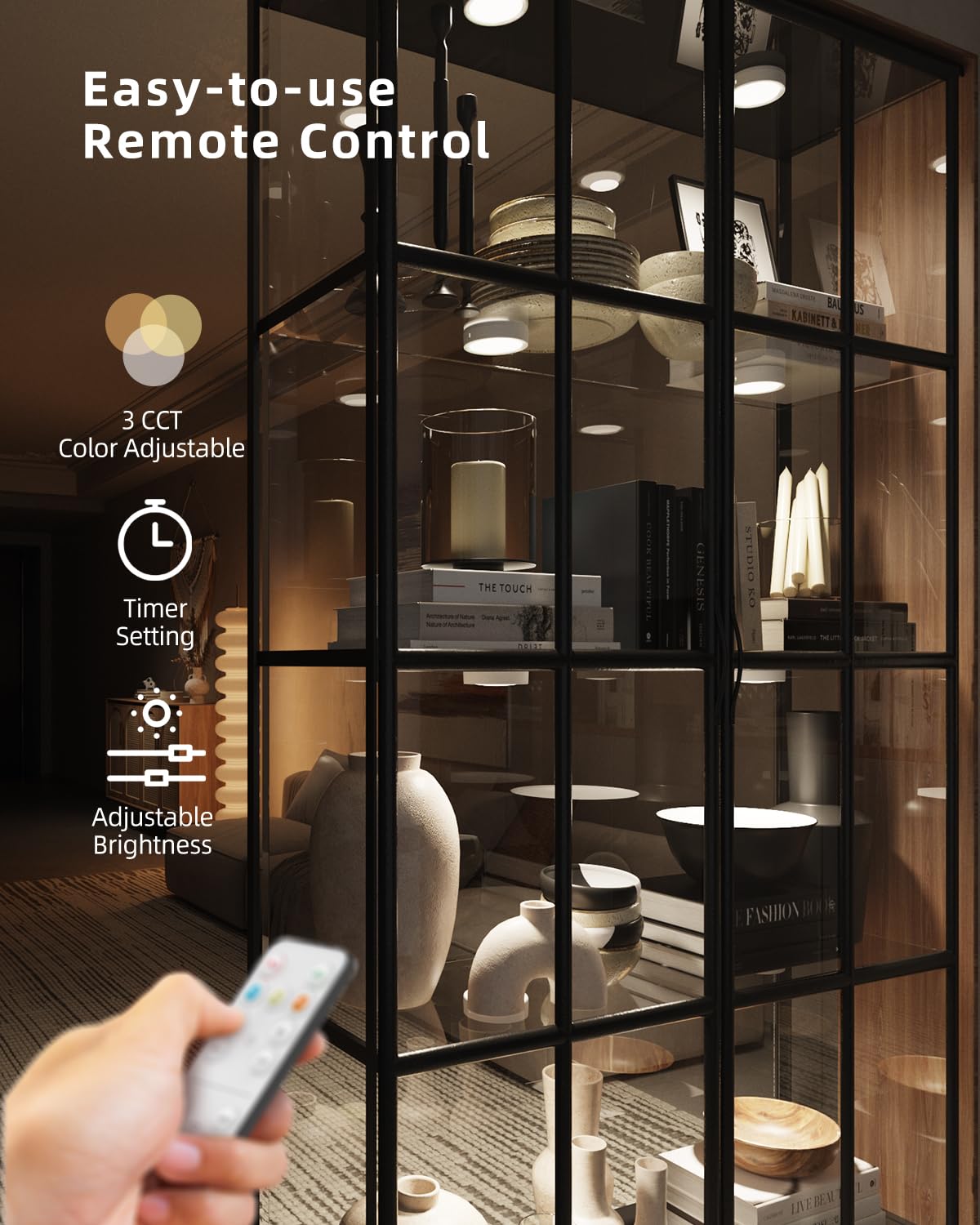 Rechargeable Puck Lights With Remote Control, 1600Mah Battery Powered Push Lights Led Stick On Lights For Closet Magnetic Tap Light Usb Display Shelf Lights Kitchen Under Cabinet Press Button Lights