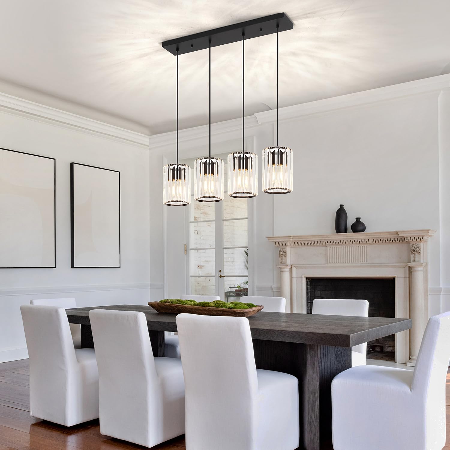 Crystal Kitchen Island Lights  4-Light Modern Chandeliers For Dining Room  Kitchen Pendant Lighting Over Island  Adjustable Height Ceiling Hanging Lights For Kitchen Bedroom Entryway Bathroom
