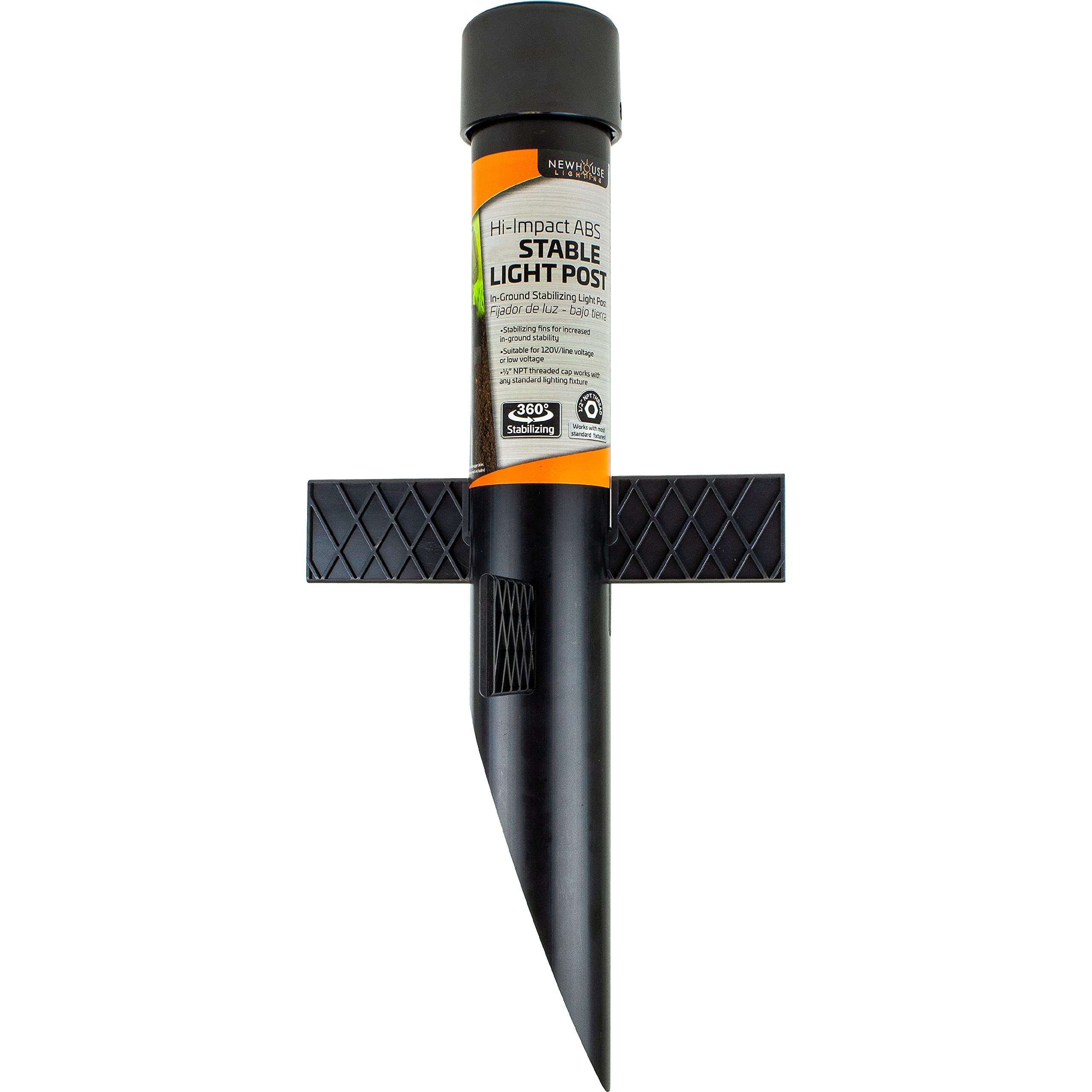 Newhouse Lighting Mpost17 2.5-Inch Outdoor Mounting Post With Cap And Stabilizing Wings For Landscape Flood Lights, Black, 17.63