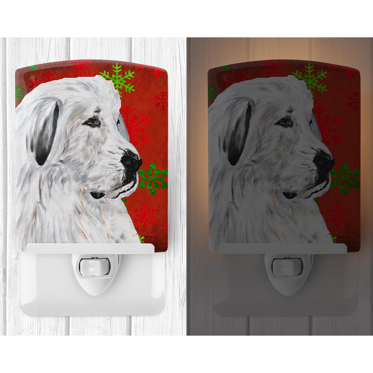 Carolines Treasures Ceramic Night Light Great Pyrenees Red Snowflakes 6x4x3in Multicolor Model SC9762CNL
