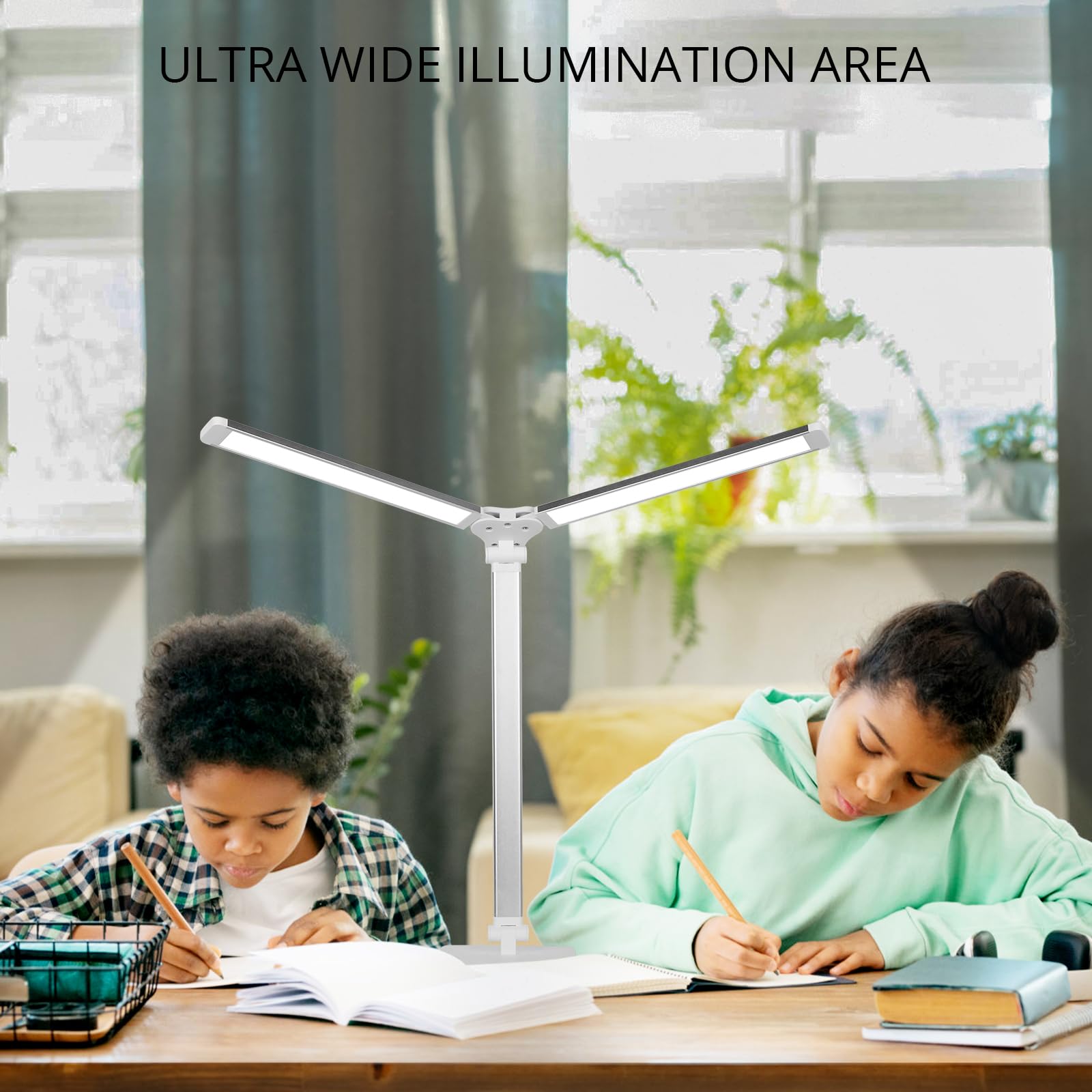 Semlos Dual Head Led Desk Lamp, Eye-Caring Table Lamps, 5 Lighting Modes & 5 Brightness Levels, Touch Control, Dimmable Desk Lig
