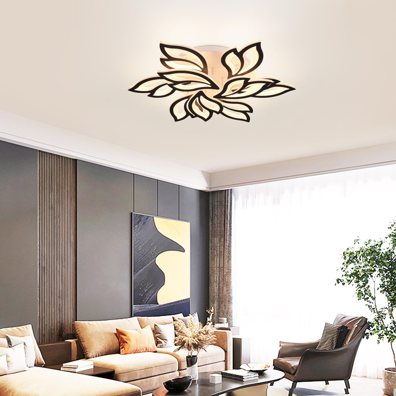 Garwarm Led Ceiling Light  Dimmable Modern Flower Shape Flush Mount Ceiling Lamp  75W Acrylic Petals Ceiling Chandelier Lighting With Remote Control For Living Room Bedroom Dining Room (Black)