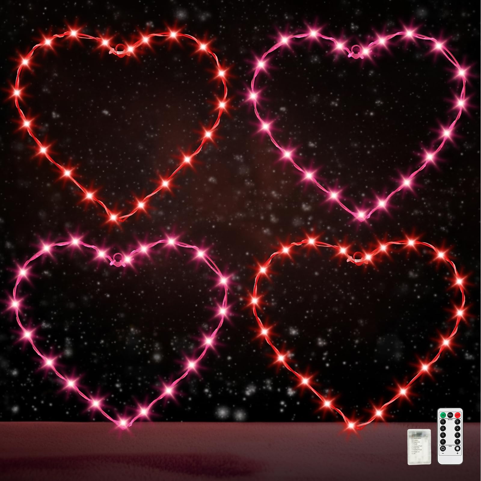 Aurelema 4 Pack Valentines Day Decor 12 Inch Red Pink Heart LED Lights Valentines Day Window Silhouette with 8 Modes Remote USB