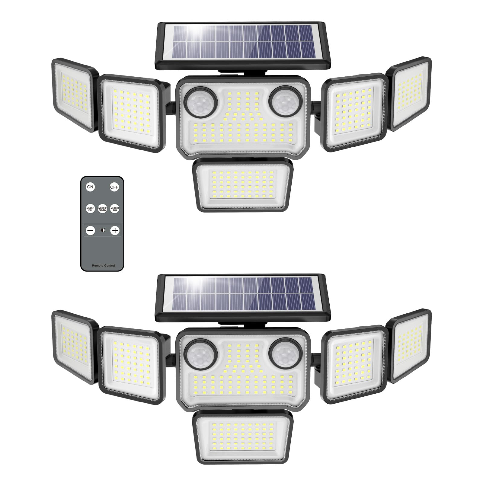 omibee Solar Lights Outdoor  6000LM 310 LEDs Dual Motion Sensor Solar Flood Lights 6 Heads Security Wall Lights  IP65 Waterproof  Remote Control for Garden  Outside  Backyard  2 Pack