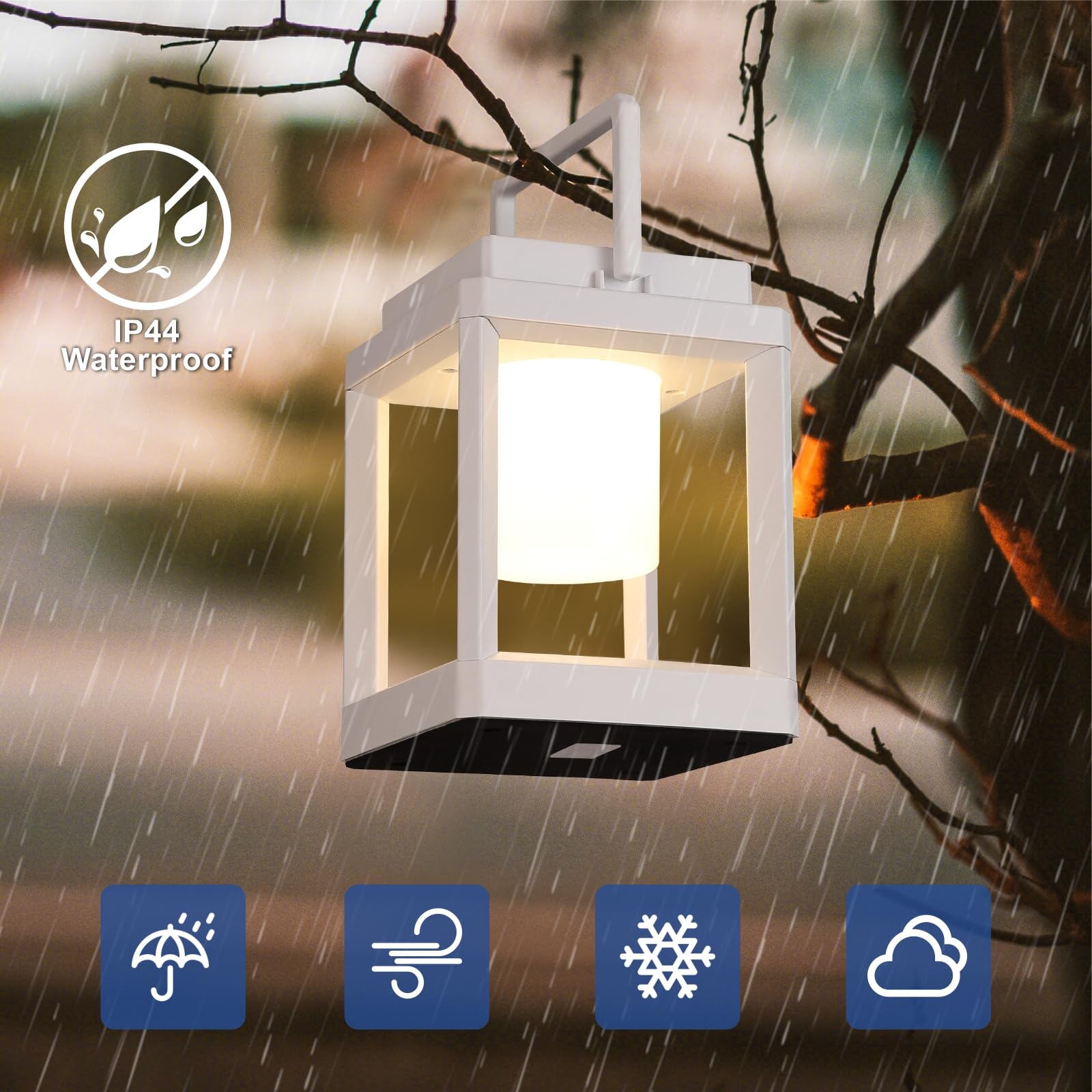 RIDALUX Solar Lantern - Portable Waterproof LED Light, Hanging Design, White, Rechargeable for Outdoor Use