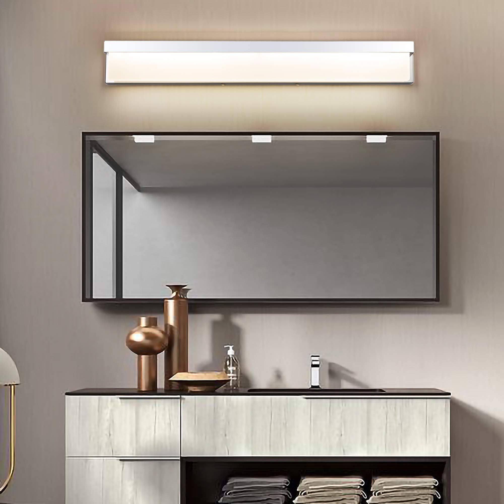 Lightinn Led Bathroom Vanity Light Fixture, 32.3 Chrome Stainless Steel, Model 8890-24W-Chr, Modern Design, Daylight 4000K