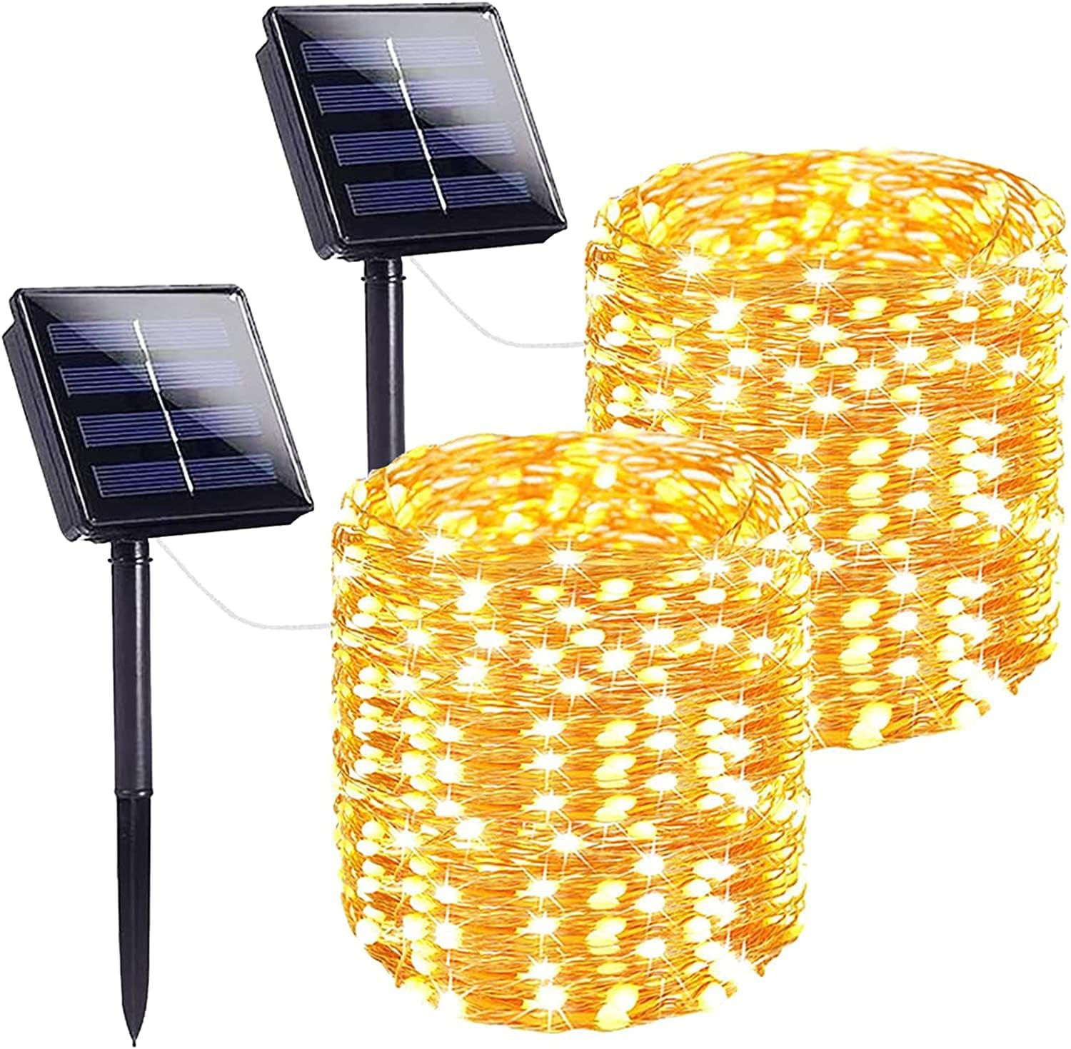 2-Pack Solar String Lights for Outside, Extra-Long 200LED Solar Fairy Lights Waterproof, Outdoor Twinkle Light Copper Wire 8 Mod