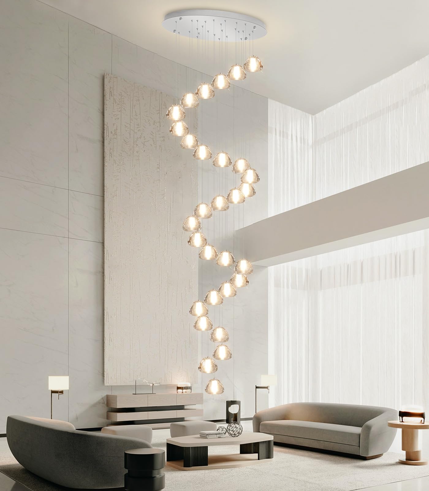 dolria 30-Lights Modern Crystal Chandeliers for Staircase LED Handing Light Fixture for Foyer Hallway Entrance