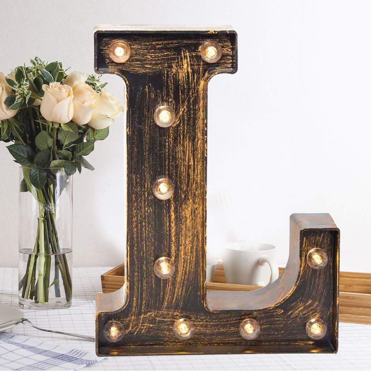 OYCBUZO Golden Black Led Marquee Letter - Industrial, Vintage Style Light Up Alphabet Letter Sign for Cafe Wedding Birthday Party Christmas Lamp Home Bar Initials Decor - L