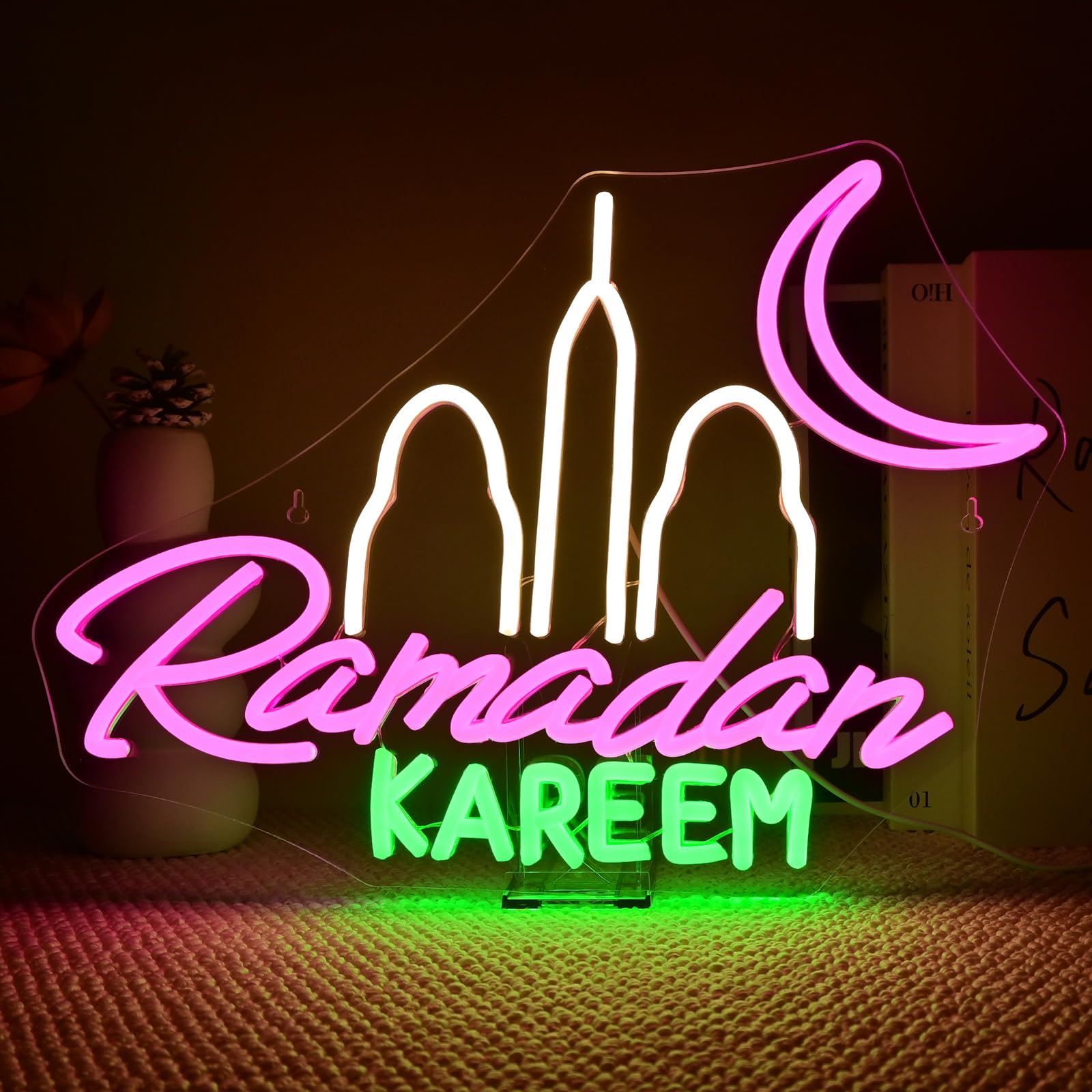 FAXFSIGN Ramadan Kareem Neon Sign - Dimmable LED Light for Wall Decor - Colorful Acrylic - Ideal for Living Room, Bedroom, and Parties