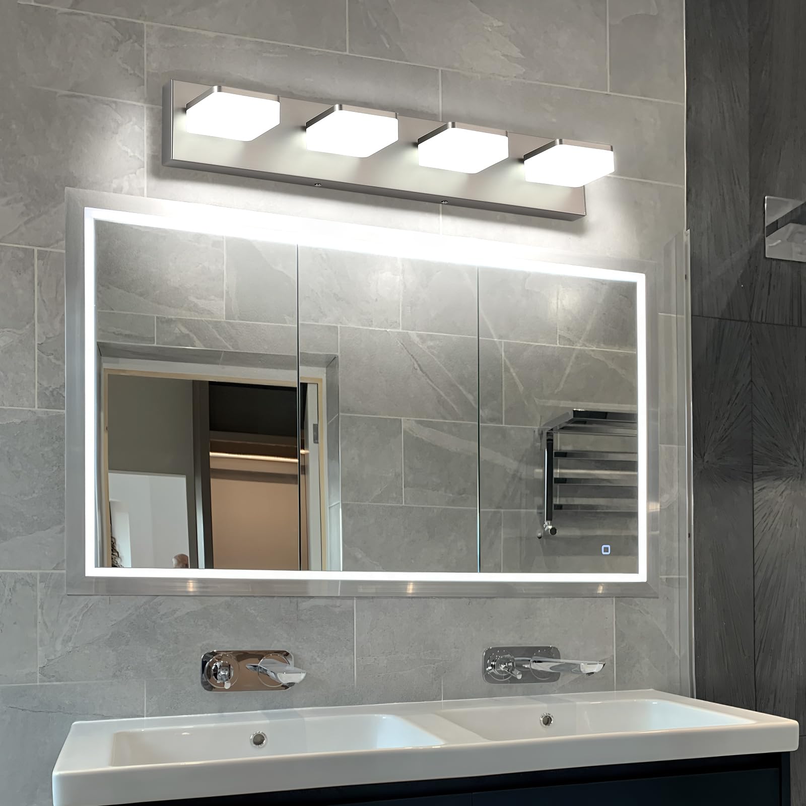 Bicrink Led Vanity Light Fixture For Bathroom  4-Light Brushed Nickel Bathroom Light Over Mirror  Modern Vanity Lighting Wall Light Fixtures
