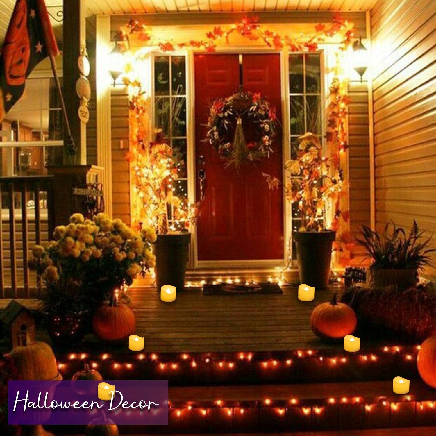 Candle Idea 24 Pcs Led Flameless Flickering Plastic Tealight Votive Candle Bulk Battery Operated/Electric Flicker Small Tea Lights Bright Fake Candles For Halloween Christmas Lantern Decorations