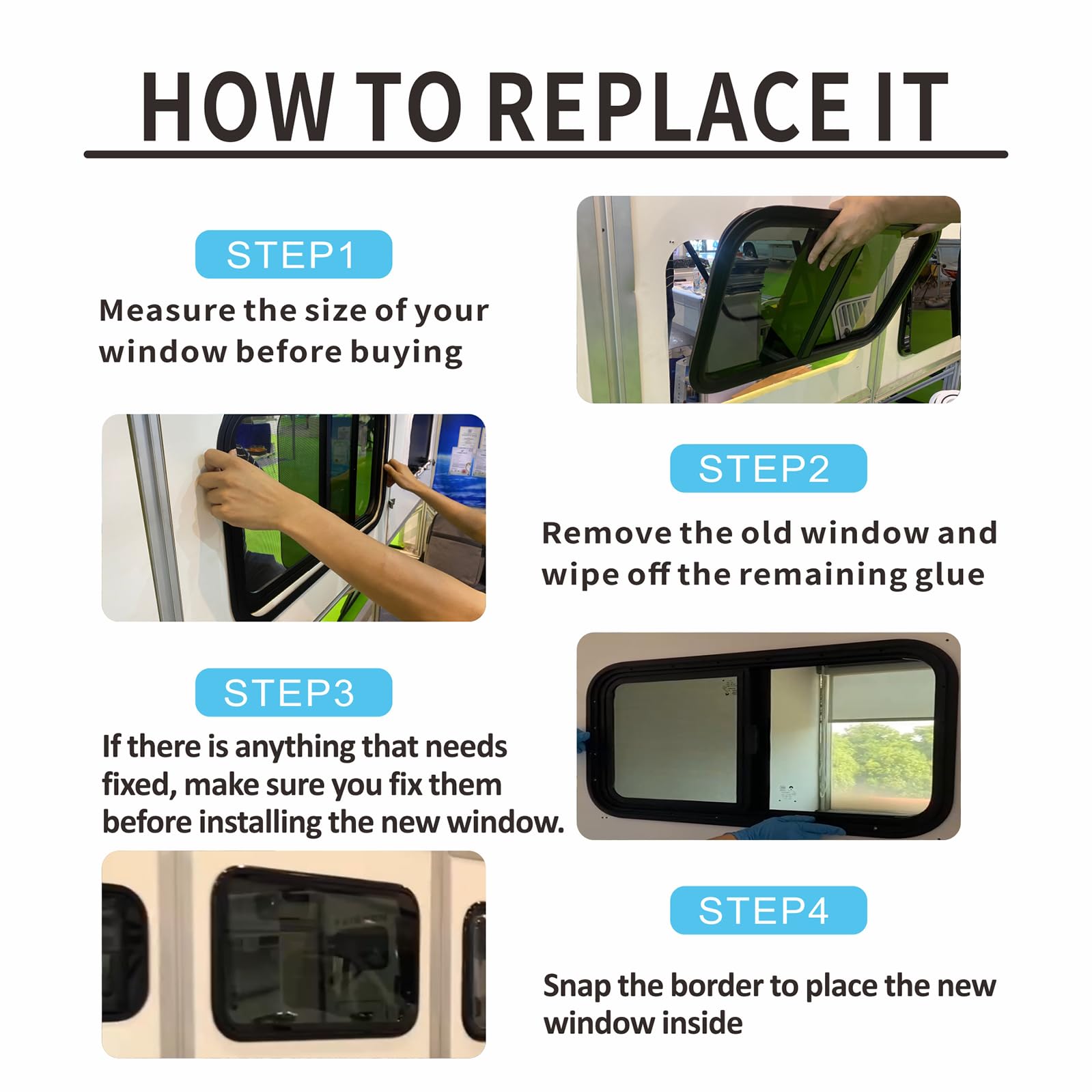 TZGP RV Windows - Replacement Camper Window, 12inW x 22inH, Tempered Glass, Black, Model SLIDER RV WINDOW 04, Vertical Venting with Screen