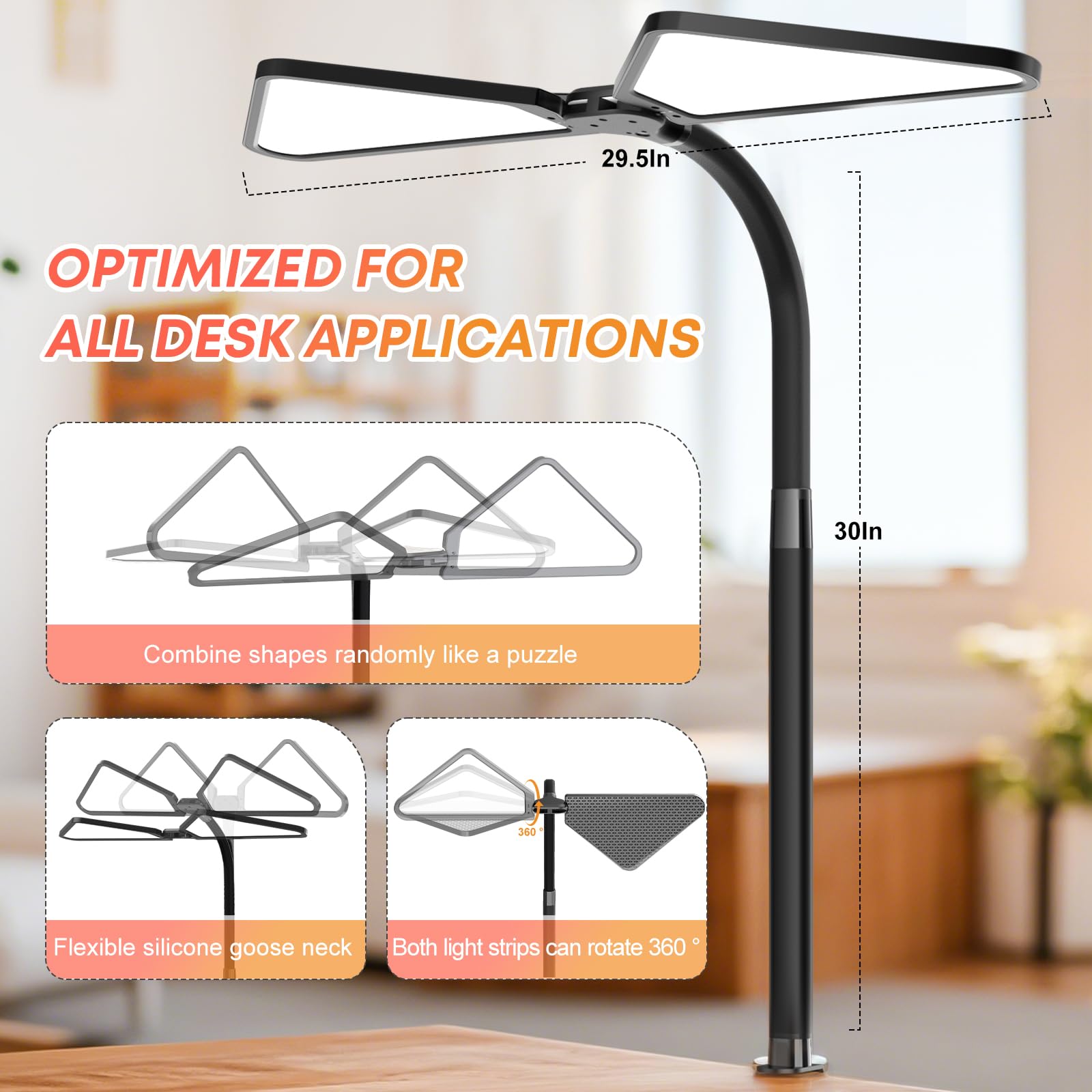 Talkhigh Led Desk Lamp For Home Office,Super Bright Desk Lamp With Clip,Triangle Desk Light,360 Adjustable Swivel Table Lamp,Eye