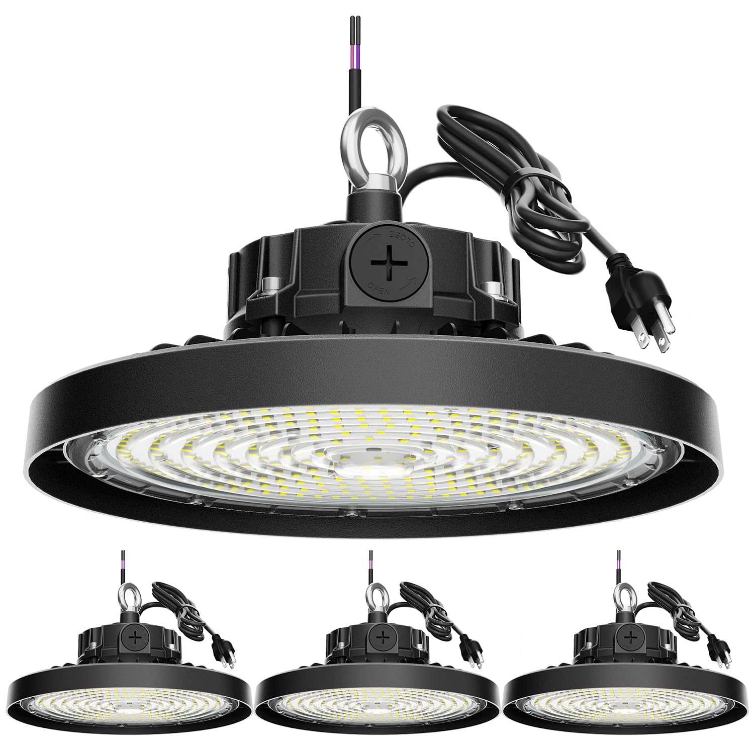 BEILBS UFO LED High Bay Light, 200W, 0-10V Dimmable, 30000LM, 5000K, Black, Model UFO200A14, 