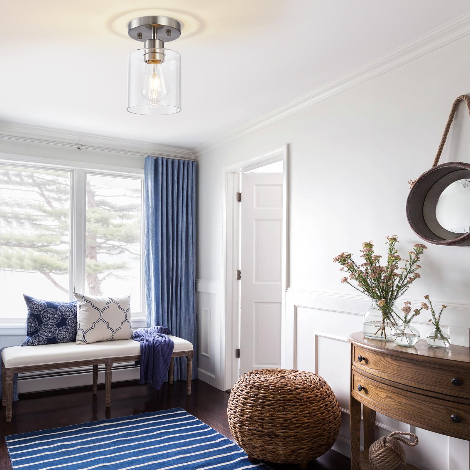 Diduio 1 Light Semi Flush Mount Ceiling Light, Brushed Nickel Ceiling Light Fixtures, Modern Light Fixtures Ceiling Mount, Ceili