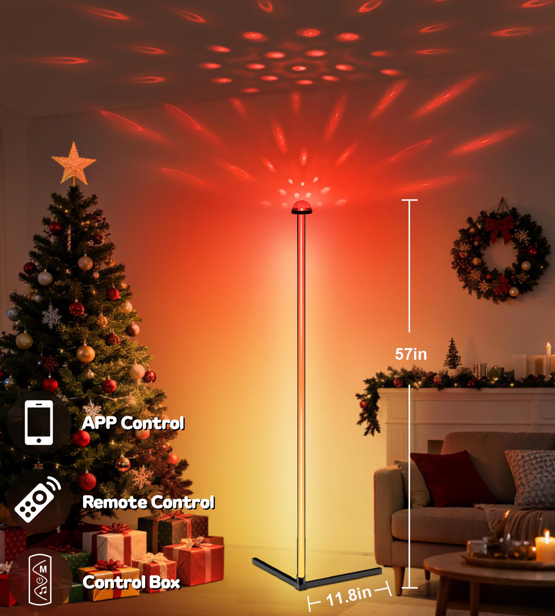 Lansuper Uplighter Corner Floor Lamp  Smart Rgb Led Corner Floor Lamp Modern Projector Floor Lamp With App & Remote Ambient Lighting Color Changing Standing Lamp With Music Sync For Living Room