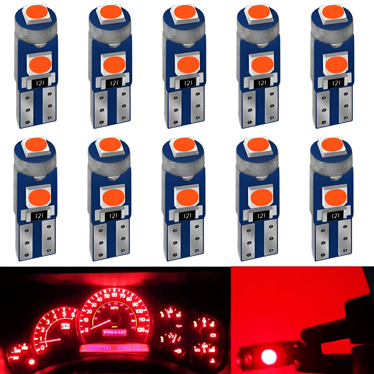 Auxlight Brilliant Red T5 37 74 2721 Pc74 Pc37 Led Bulb, 3030 Chips Super Bright 12 Volt Replacements, Interior Dome Map Dashboa