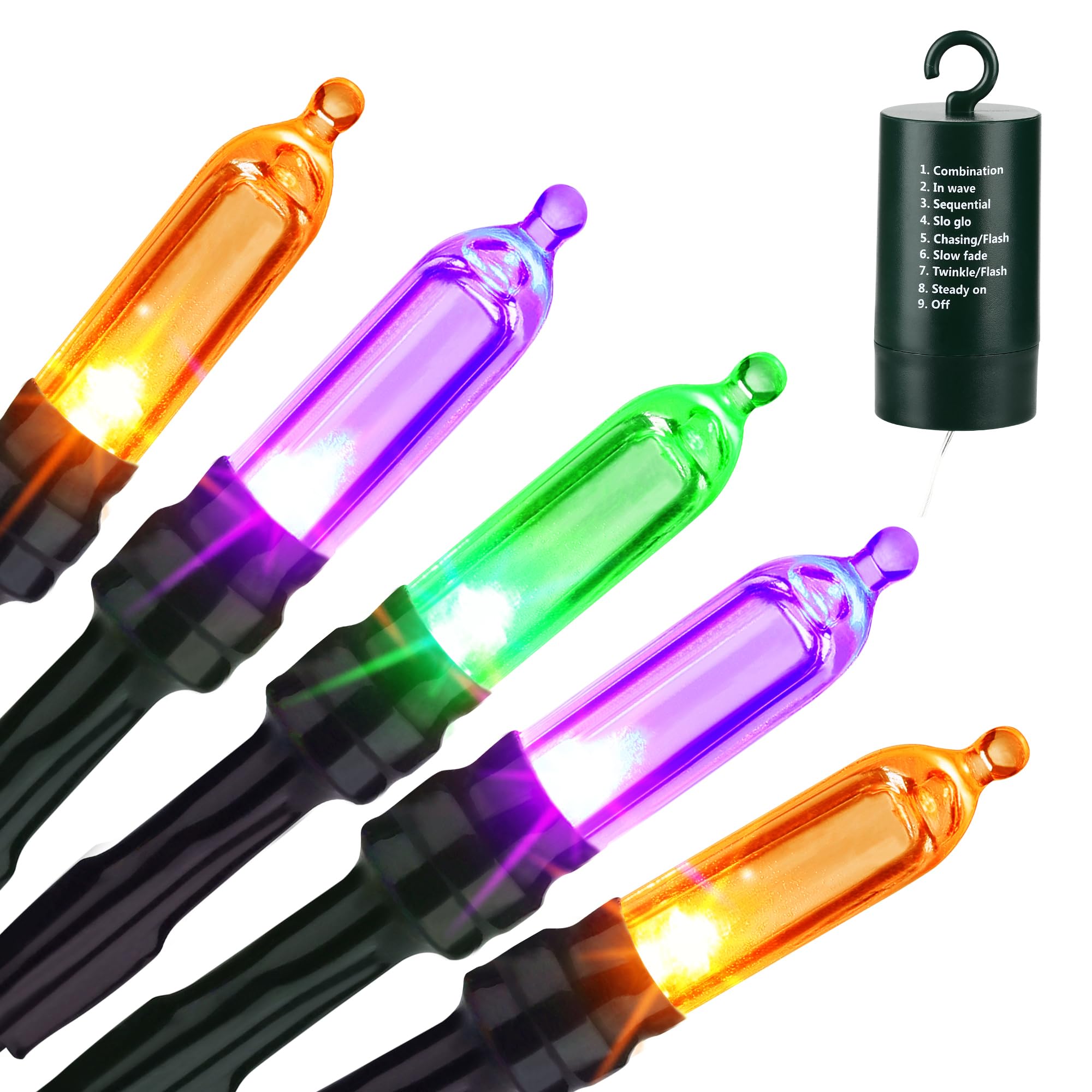 LYHOPE Halloween String Lights 33ft 100 LED Waterproof Battery Operated, Orange Purple Green, Model JJMAHBLOPG6