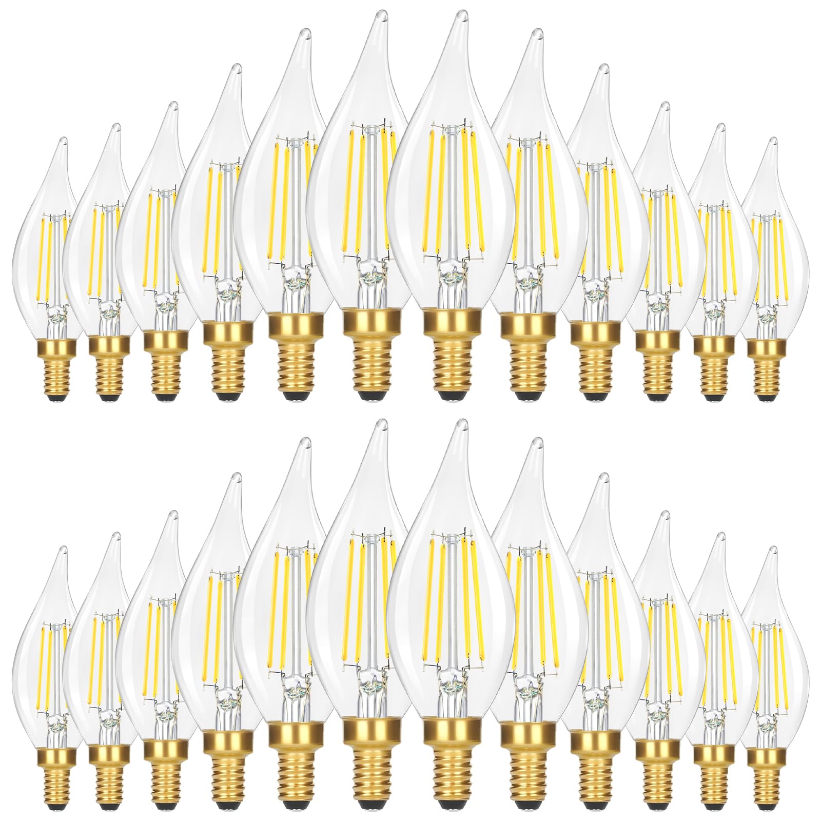 24-Pack Dimmable E12 LED Candelabra Bulbs, 40 Watt 5000K Daylight White LED Chandelier Light Bulbs, 4W 460 Lumen Vintage Flame Tip LED Candle Bulbs for lamp, Ceiling Fan, Home Decor