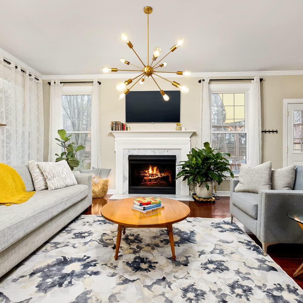 Lynpon Gold Sputnik Chandelier, 12-Light Modern Ceiling Fixture For Dining Room & Living Room