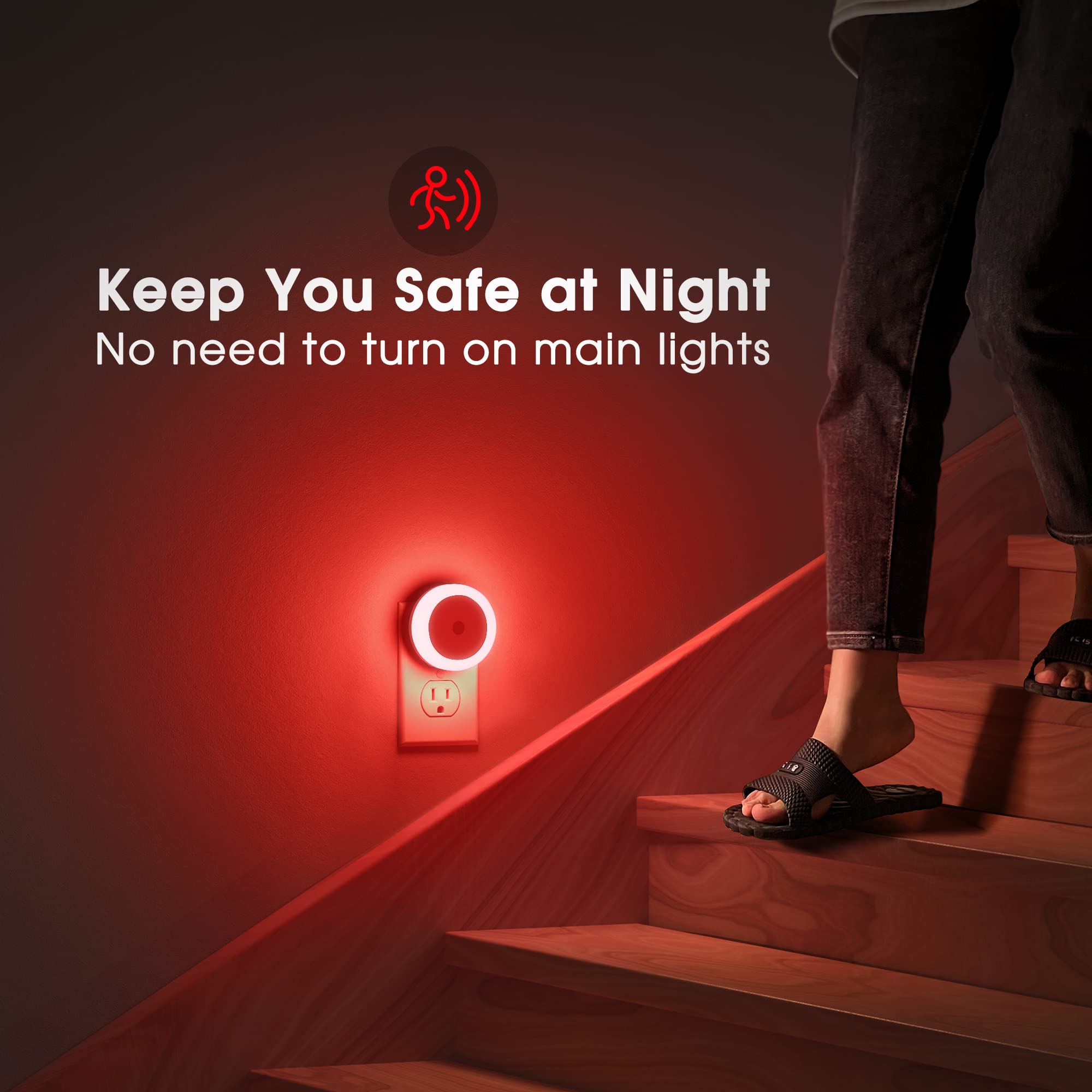Briignite 4 Pack Red Led Night Light, Dusk To Dawn Sensor, Plug In, 60 Lumens, 0.6W, Abs Plastic, Perfect For Bedroom, Hallway,