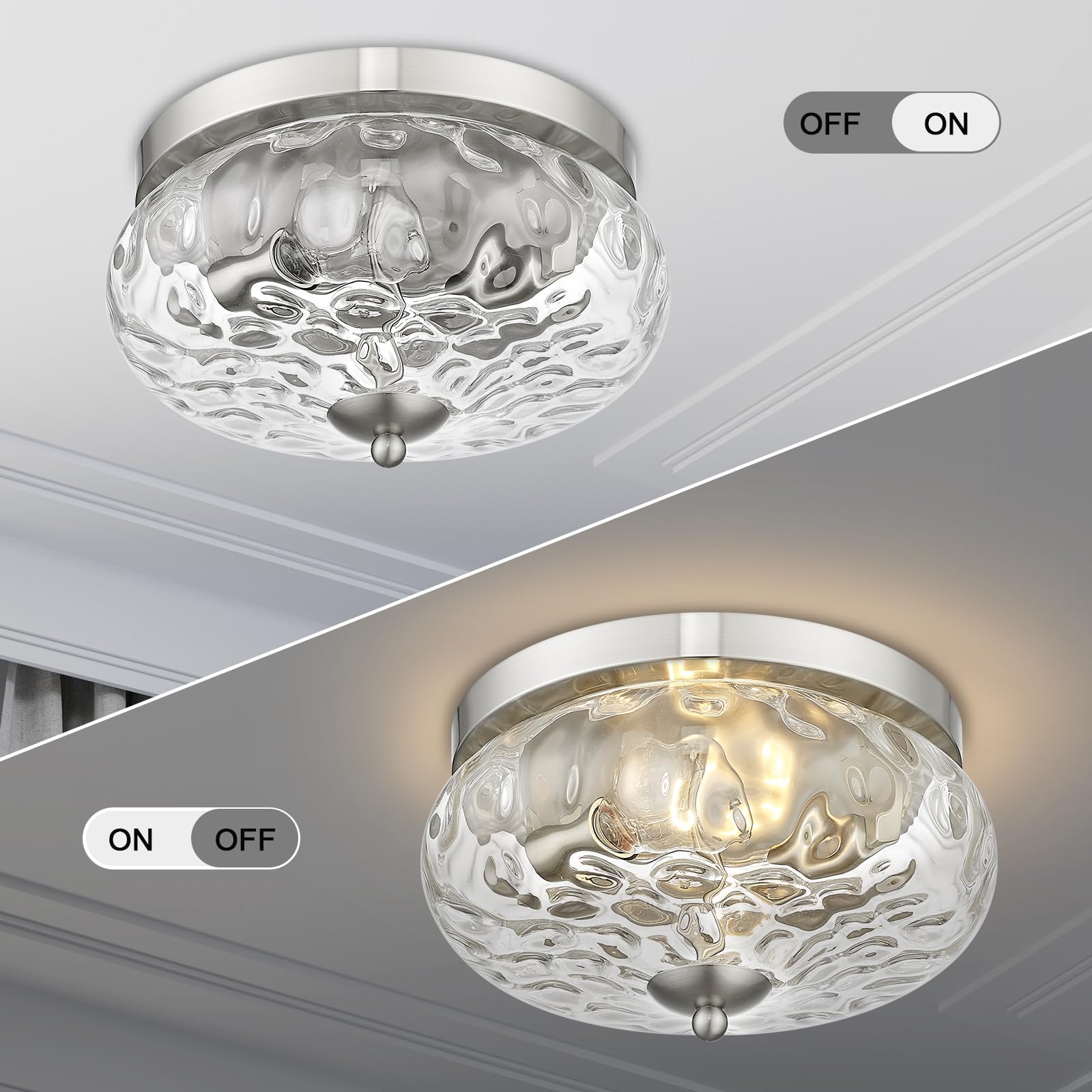 Darkaway Farmhouse Ceiling Light Fixtures Flush Mount Indoor Outdoor Ceiling Light With Water Ripple Glass Shade For Hallway Kit