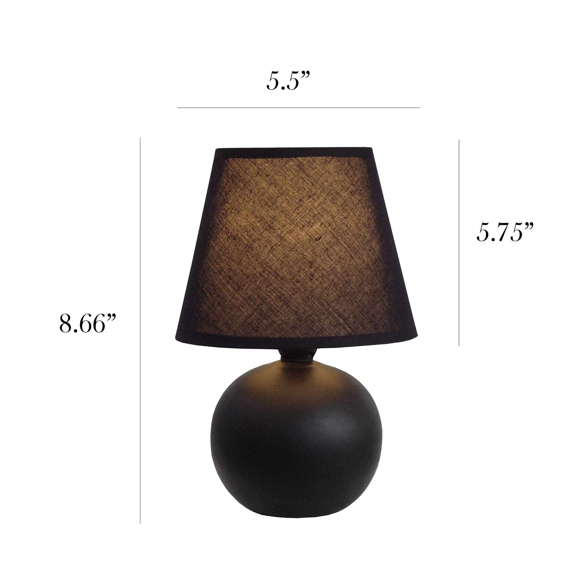 Simple Designs Lt2008-Blk-2Pk Mini Ceramic Globe Table Lamp 2 Pack Set With Matching Fabric Shade, Black