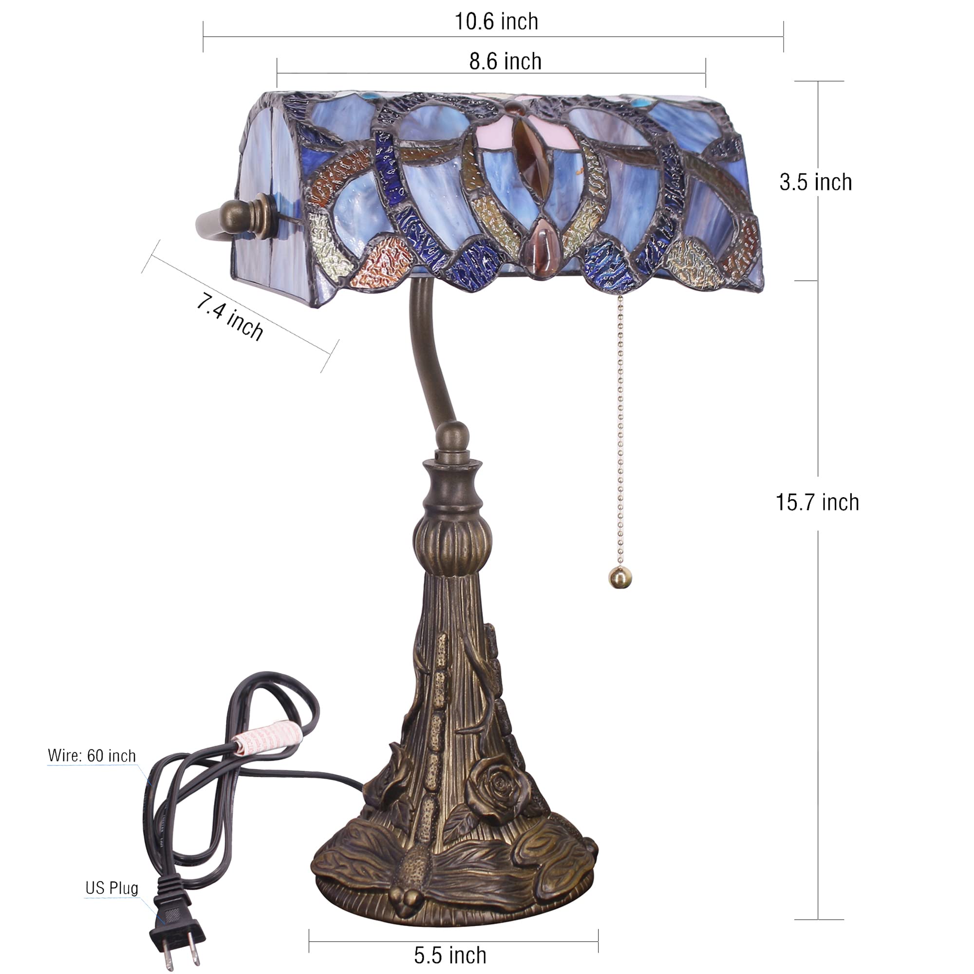 Tiffany Banker Lamp Small Stained Glass Table Lamp Tiffany Style Piano Light Green Glass Style Desk Lamp Angle Adjustable 10.6X1