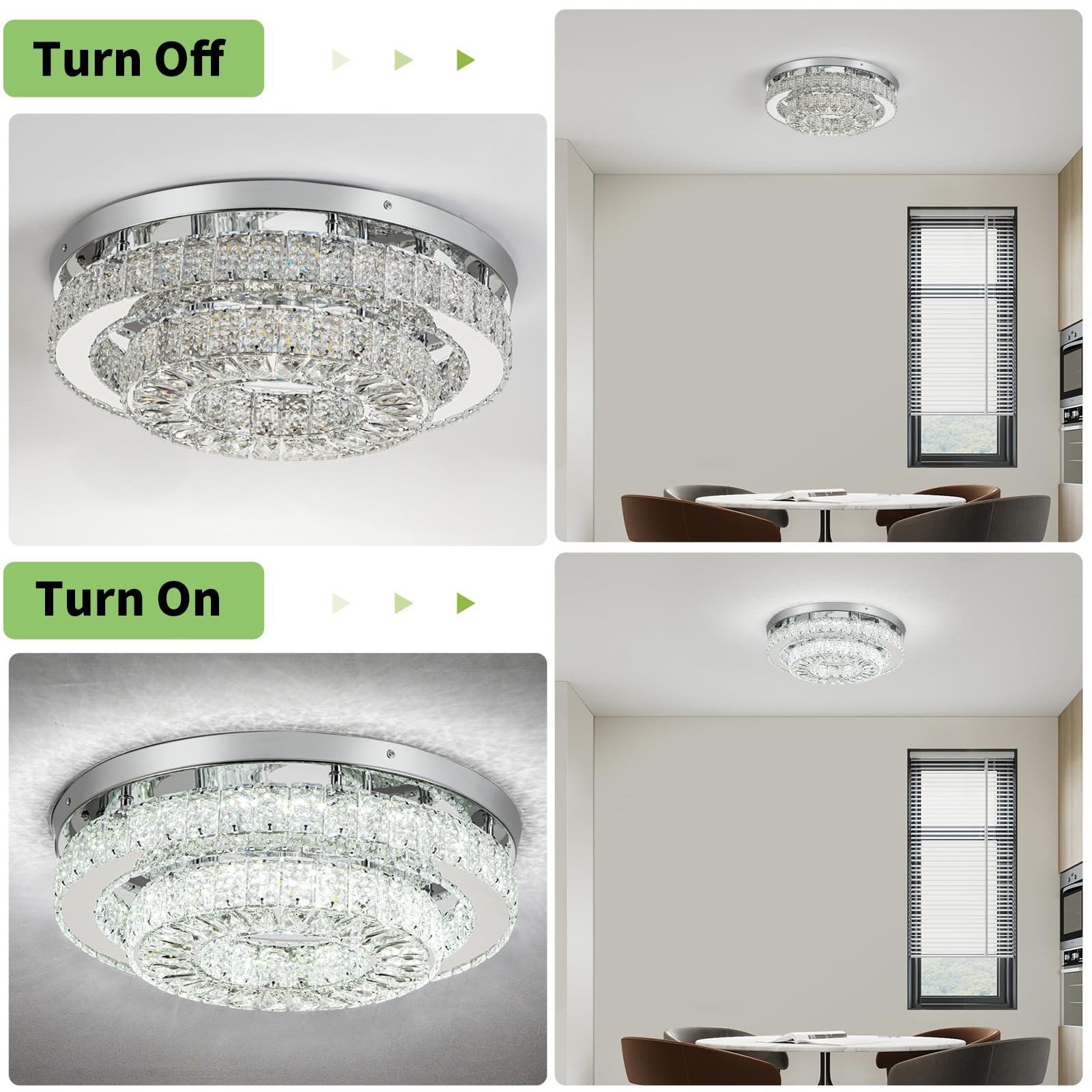 HOPGGIE Crystal Chandelier LED Light Fixture 18 Inch Dimmable 2 Tier Flush Mount for Living Room Bedroom Dining Room