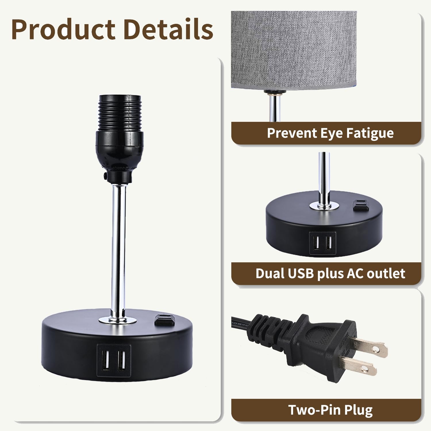 Woderdeng Touch Control Table Lamp - 3-Way Dimmable Bedside Lamps With Usb Port And Outlet,Nightstand Lamp For Bedroom Decor,Lig