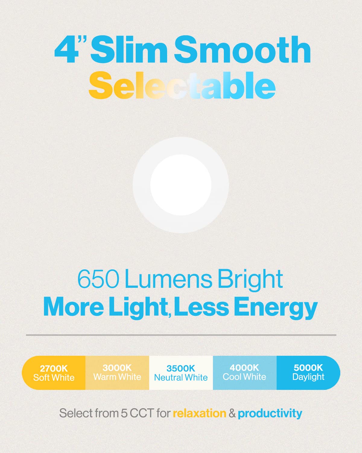 Sunco Lighting 48 Pack 4 Inch Slim Led Recessed Ceiling Lights, Selectable Cct 2700K/3000K/3500K/4000K/5000K, Dimmable, 10W=60W, Smooth Trim, Canless With Junction Box - Energy Star Etl T24