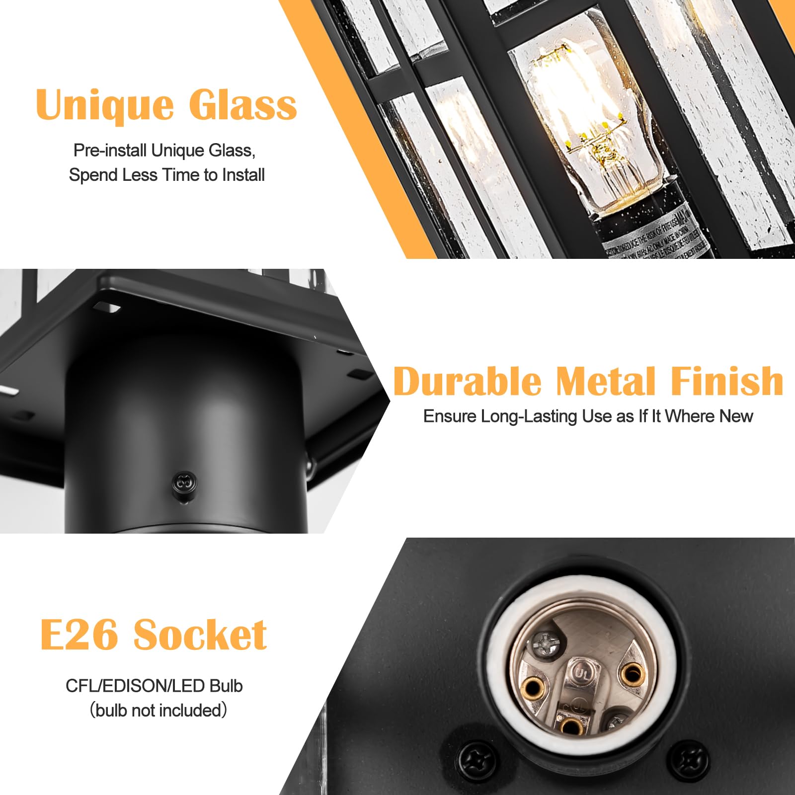 Brilvibera 2 Packs Outdoor Post Light, Black Pole Lantern Lighting Fixture With Pier Mount Base Hard Wired, Outdoor Column Lights Exterior Lamp Post Lantern With Glass For Garden Yard Patio Path