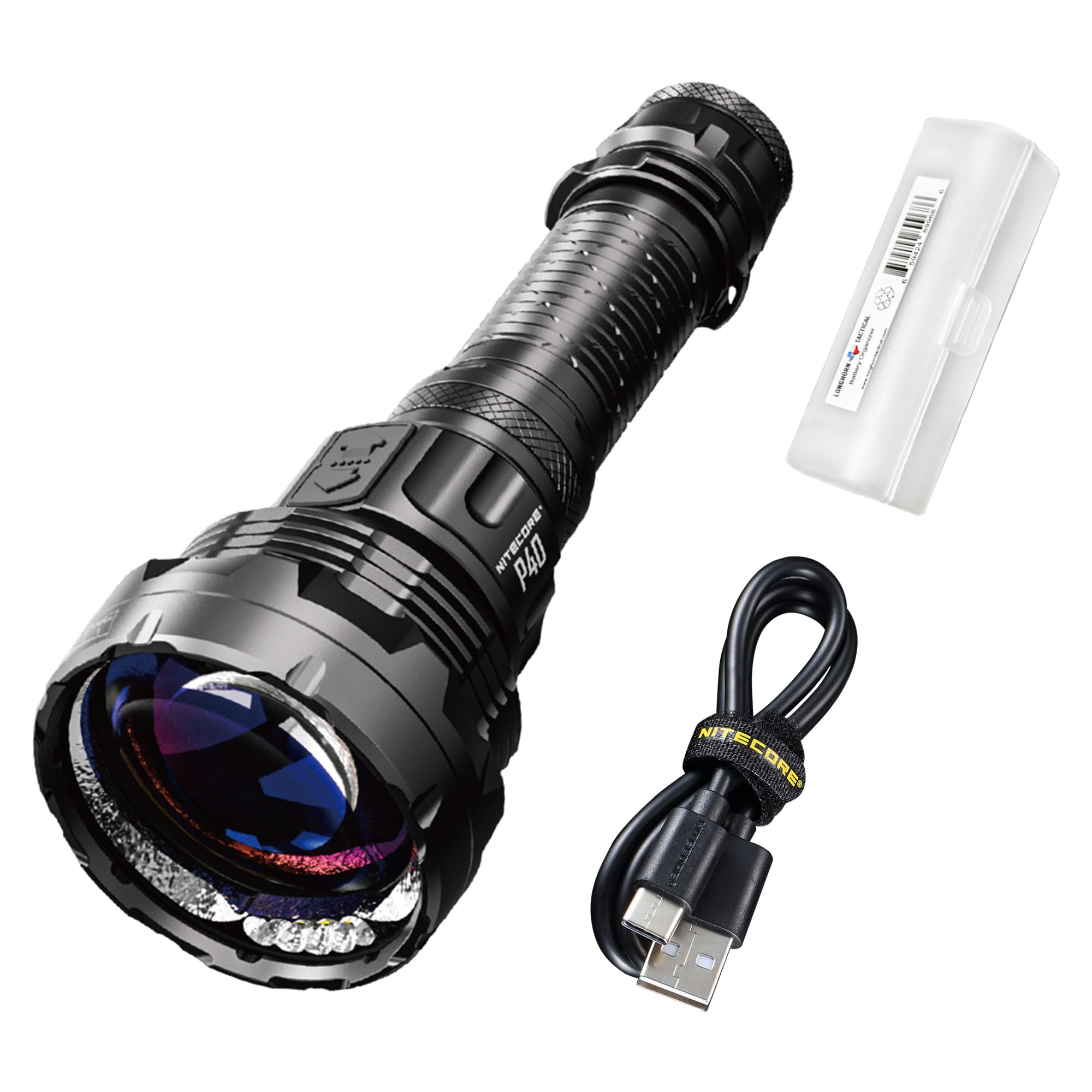 Nitecore P40 Long-Range LEP Flashlight, 2000 Lumens, 3171 Yards Beam Distance, USB-C Rechargeable, Spotlight & Floodlight, Water
