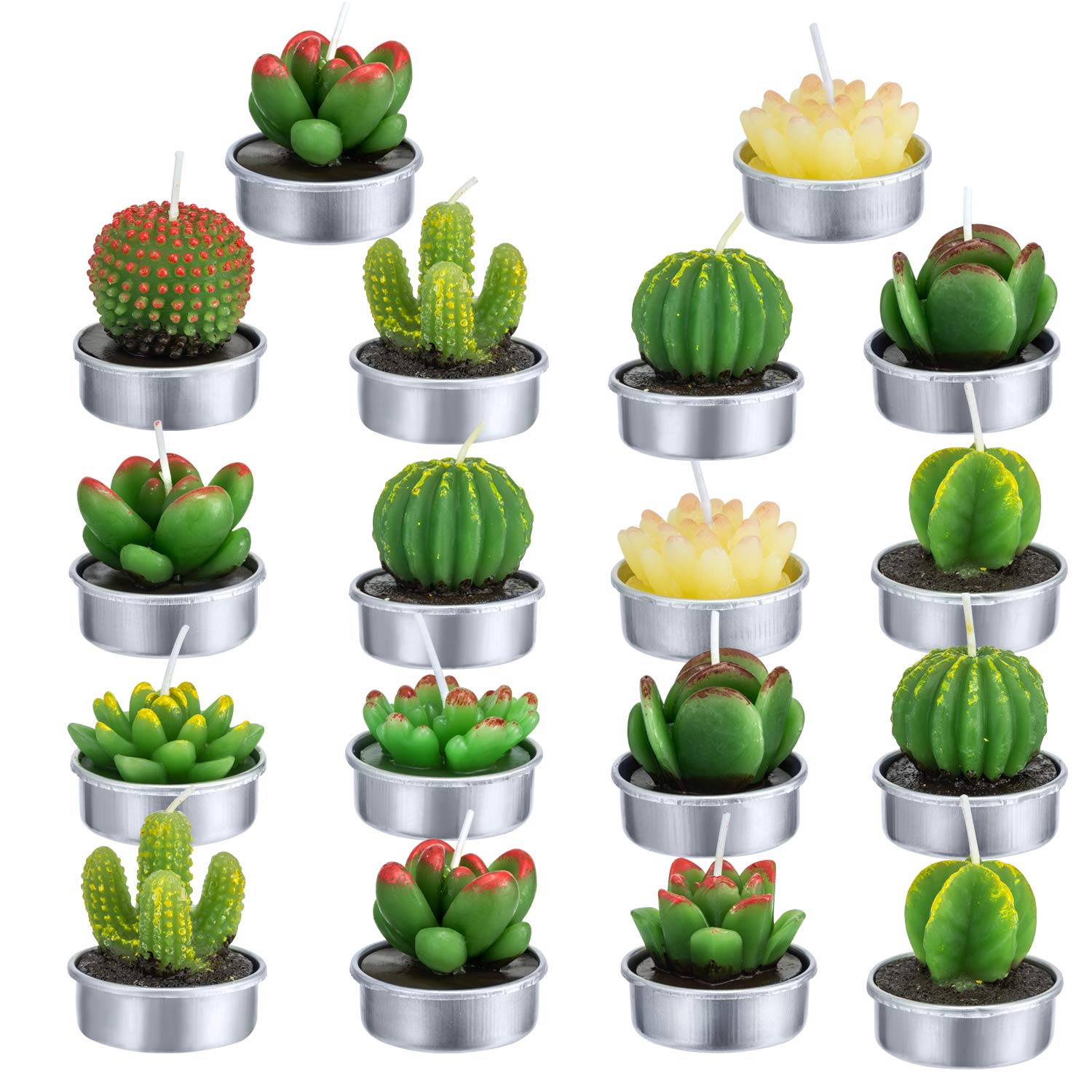 Cactus Tealight Candles(18 Pcs), Artificial Succulents Decorative Tea Light Candles,Perfect For Birthday Wedding Party Home Decor