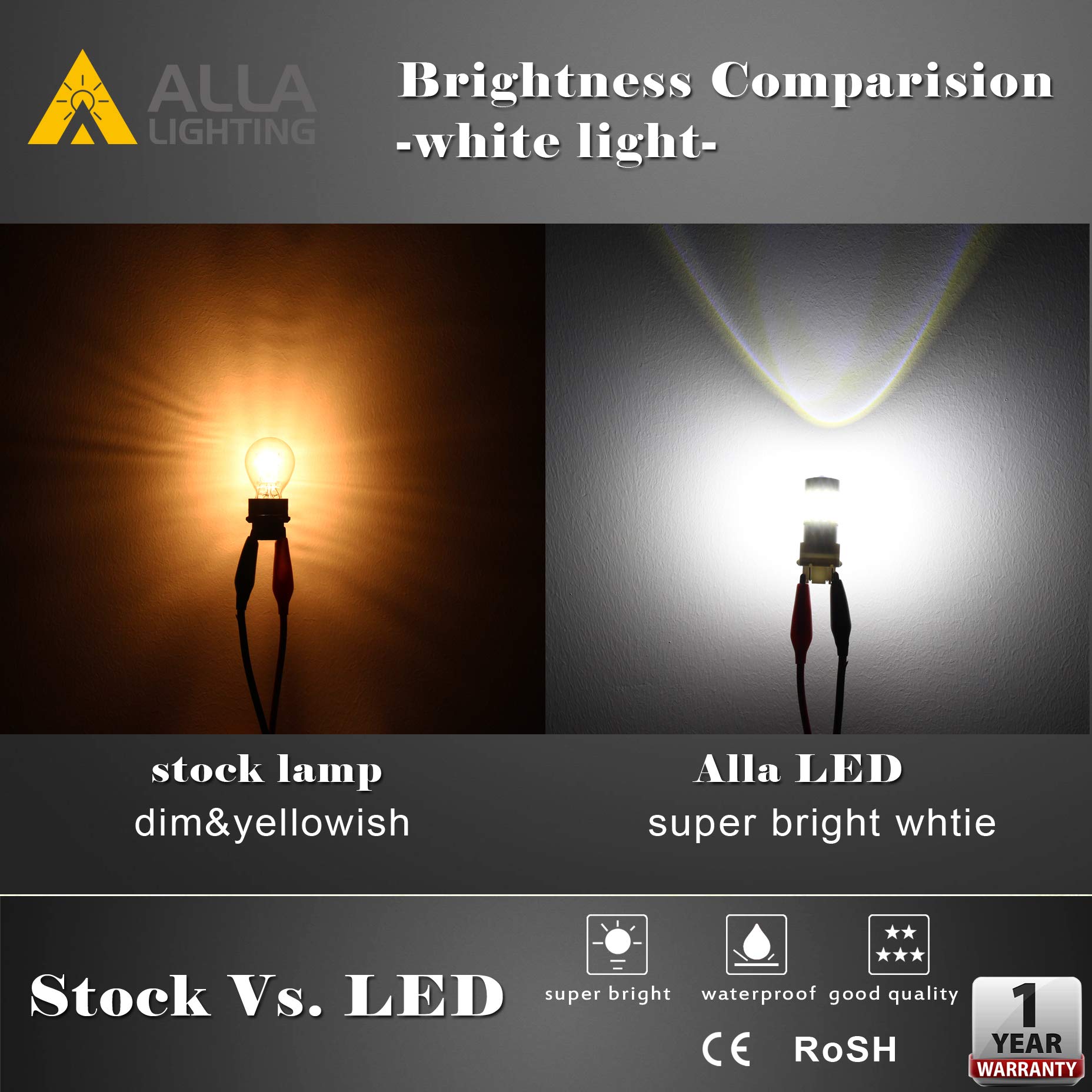 Alla Lighting T25 LED Strobe Brake & Reverse Light Bulbs, 6000K Xenon White, Model Alla-STR-2835-3157-39W