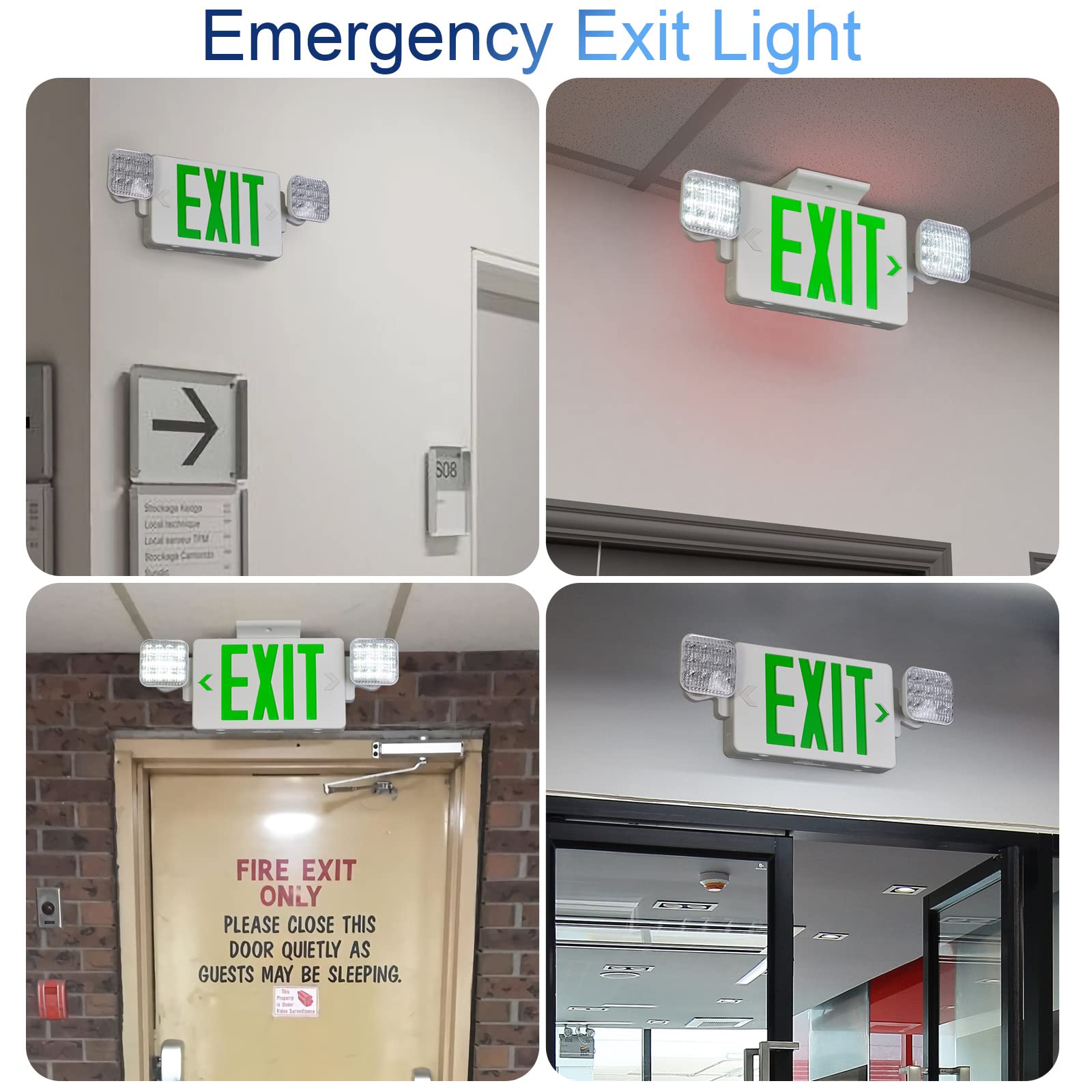 GZRUIYANG LED Emergency Exit Sign with Battery Backup, UL 924 Certified, 4 Pack, White Housing Green Letter, Model RY-EX02-WH-GE-4