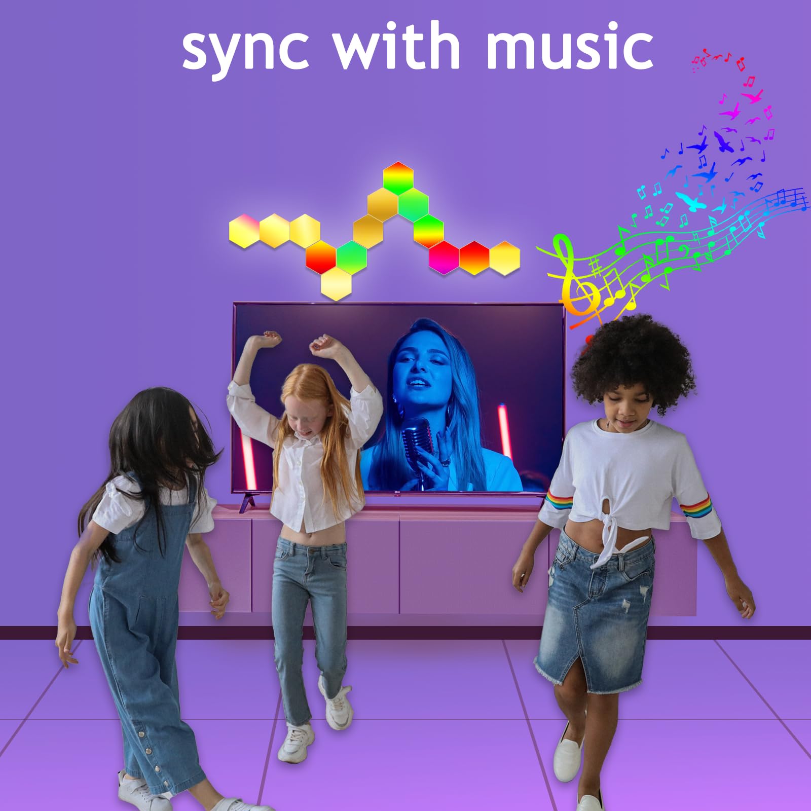 Yeyizu 12Pack Hexagon Lights For Wall Led, Hexagon Led Lights That Sync With Music, App & Remote Controls Hex Lights, Rgb Led Wa