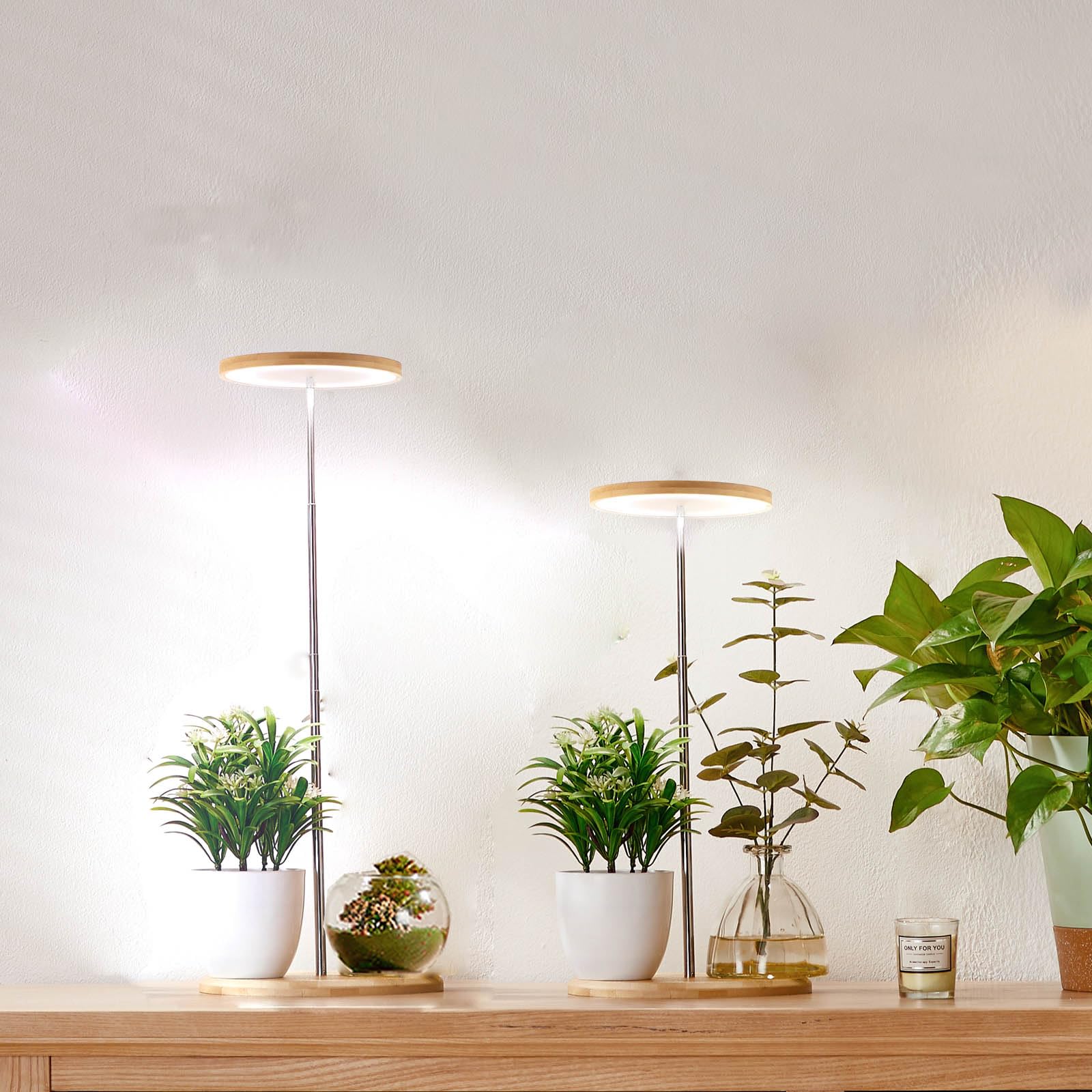 Yadoker Plant Grow Light - Bamboo Mini LED, Height Adjustable, Automatic Timer, 2 Pack