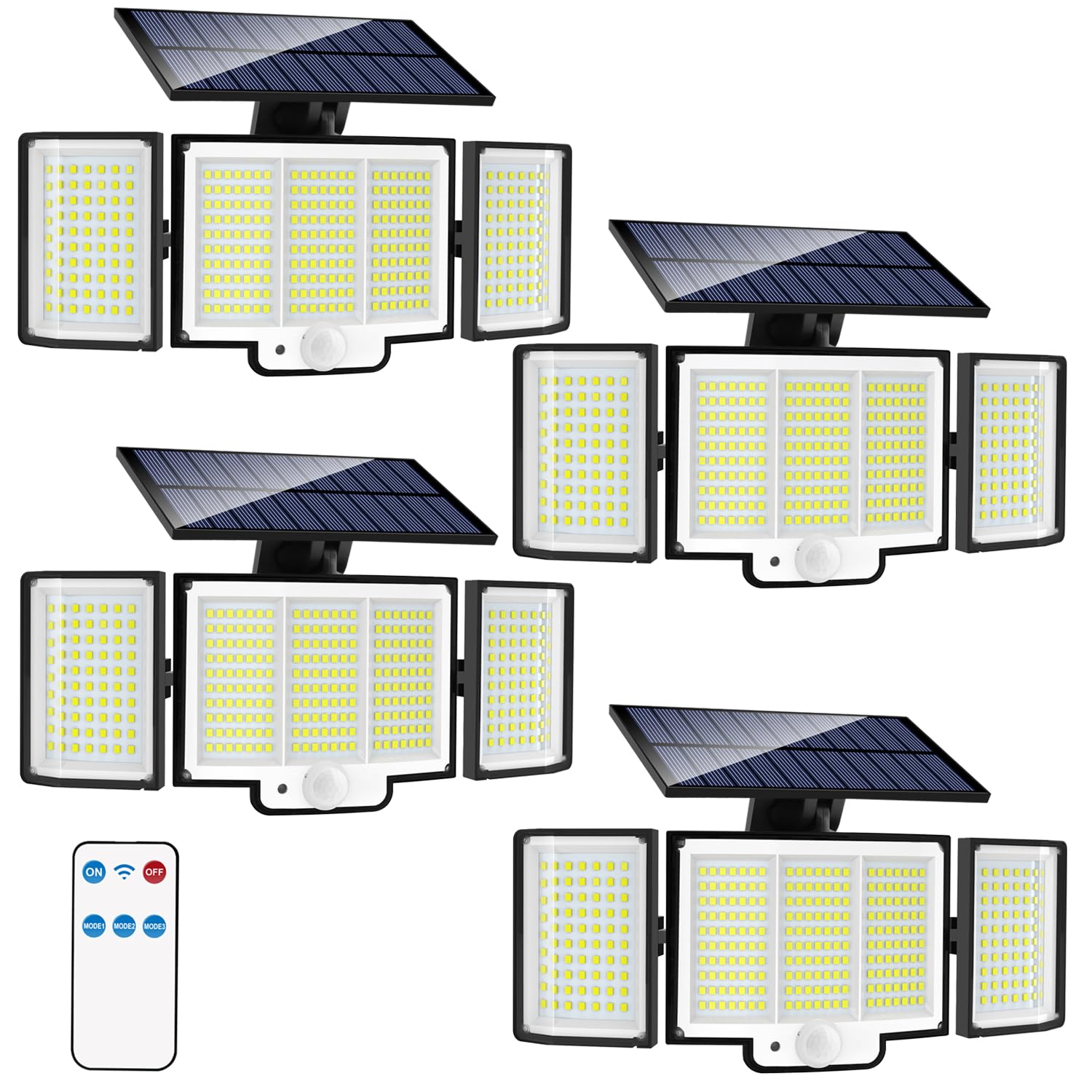 YOYONACY Solar Outdoor Lights, 2500LM 348 LED Motion Sensor Outdoor Lights with Remote, 3 Heads Solar Powered Flood Lights, IP65