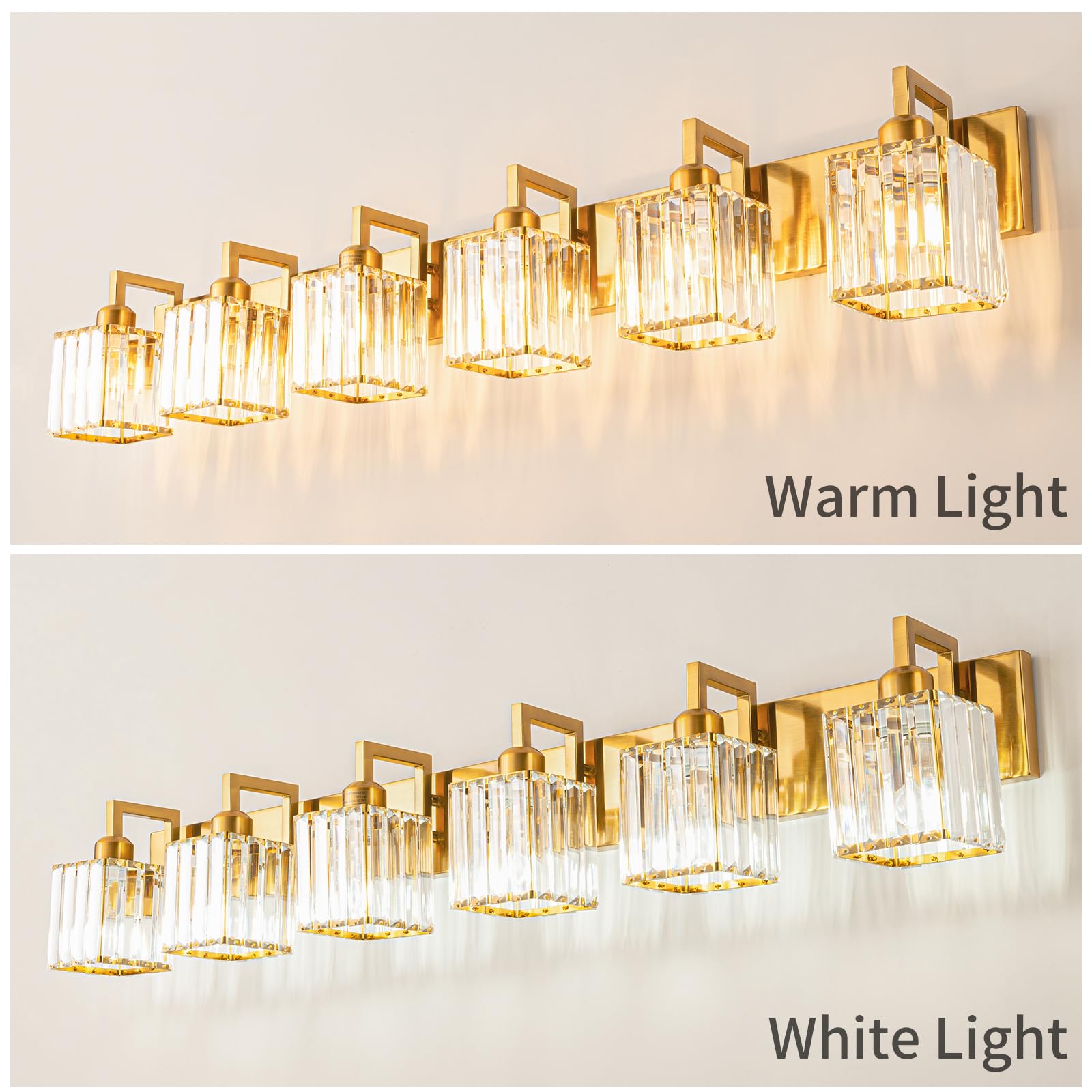 FDPBY Modern Crystal Bathroom Vanity Light - 6-Light Gold Brushed Brass Finish, Metal, Model JW-003