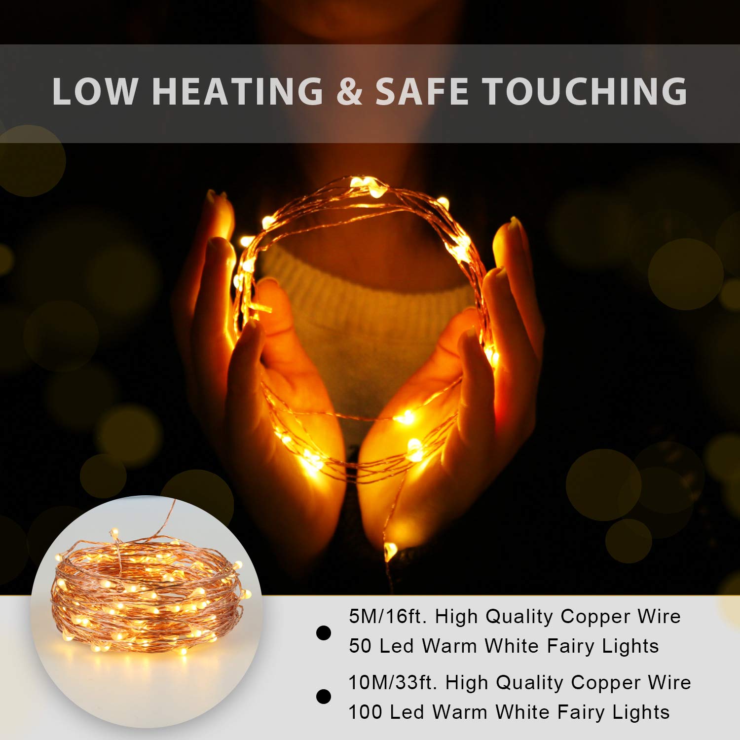 Ariceleo USB LED Fairy String Light, 1 Pack Copper Wire Fairy Lights for Indoor, Bedroom Festival Christmas Wedding Party Patio