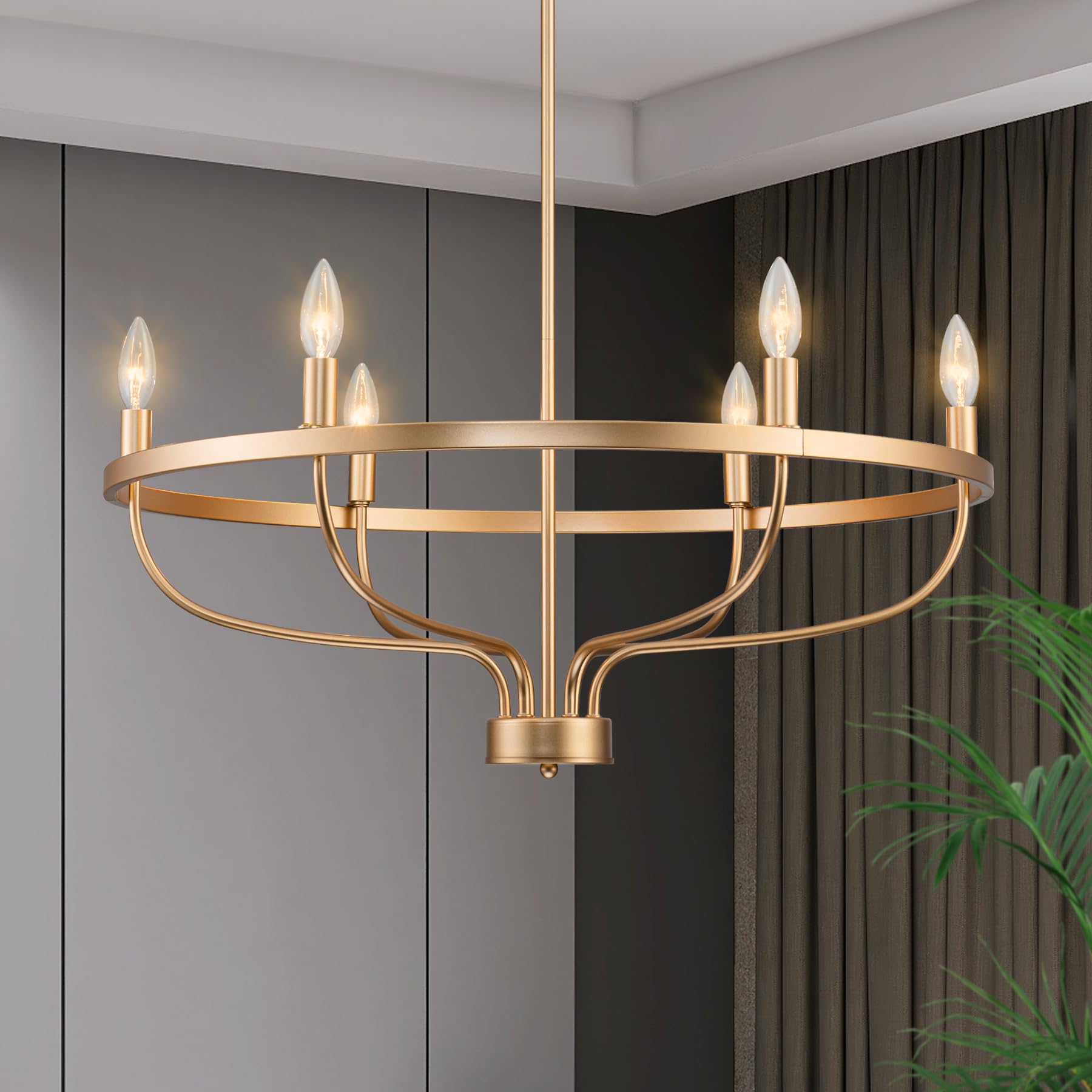 BrkNit 6-Light Gold Chandelier, Candle Chandeliers for Dining Room, Vintage Farmhouse Chandelier Light Fixture for Entryway, Bed