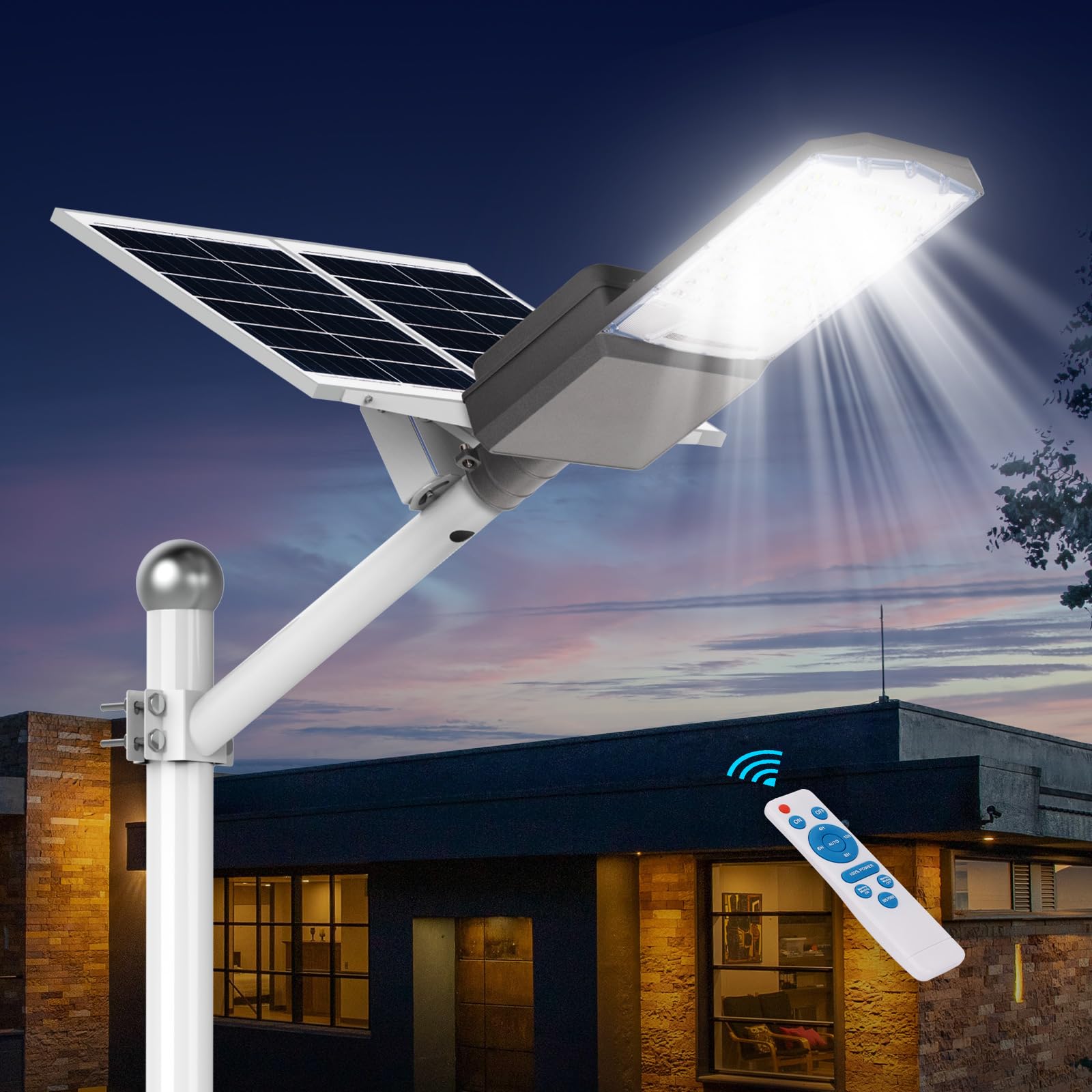 Langy 800W Solar Street Light 2-Pack, Ip67 Waterproof, 80000Lm, Remote Control, Outdoor Lighting